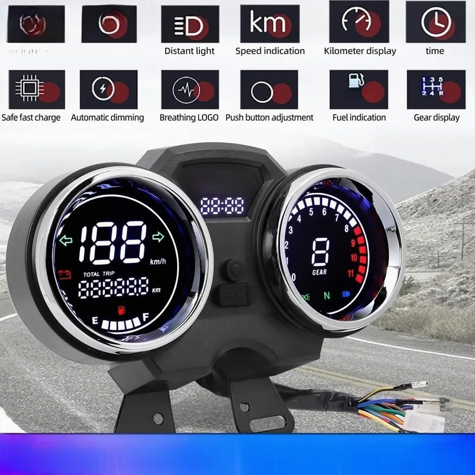 odómetro Odómetro Universal LCD para motocicleta, velocímetro, tablero Digital, de instrumentos, contador horas, tacómetro con engranaje