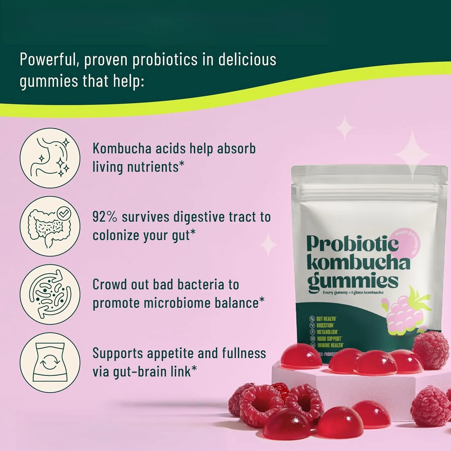 Probióticas de Kombucha con sabor a frutos rojos para salud intestinal