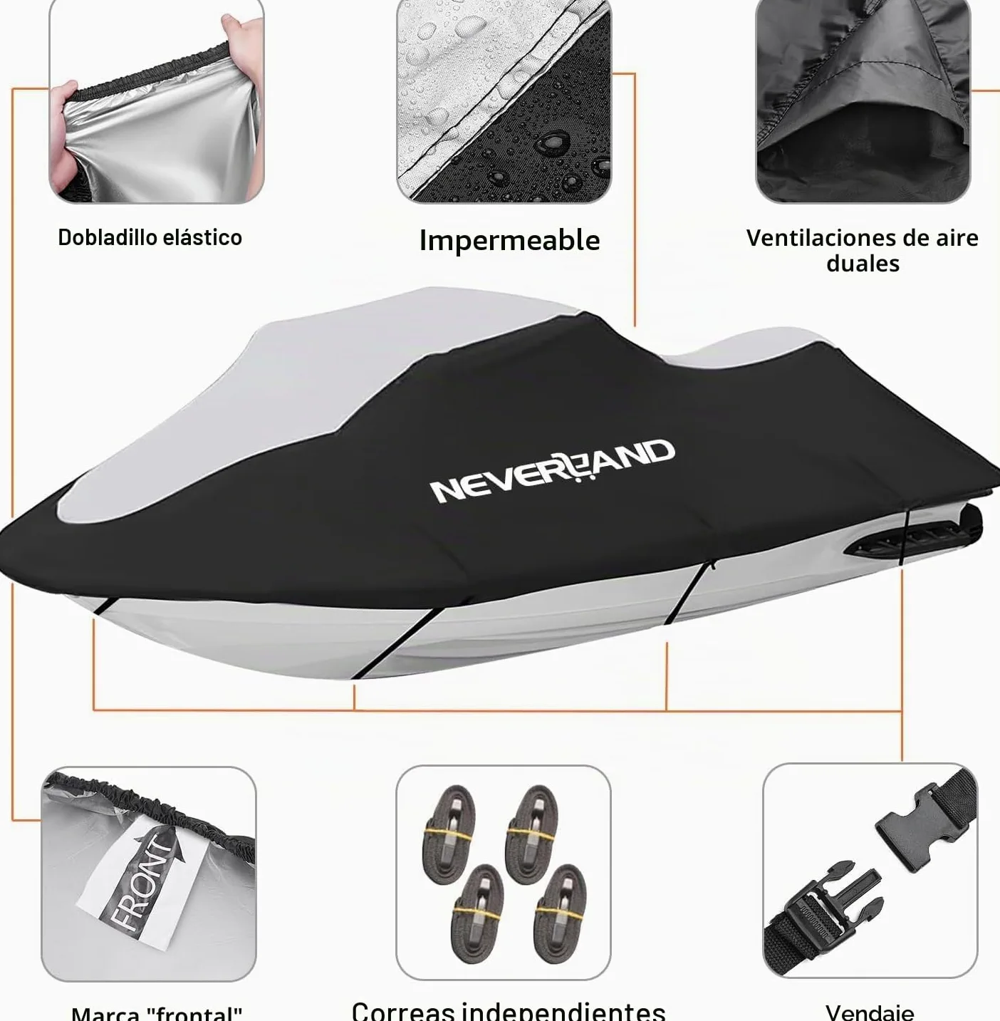 Neverland Funda para Moto acuática remolcable de 3 Asientos, Resistente al Agua, 210D con 2 Rejillas de ventilación, Grado Marino, Resistente a los Rayos UV, se Adapta hasta 145 Pulgadas