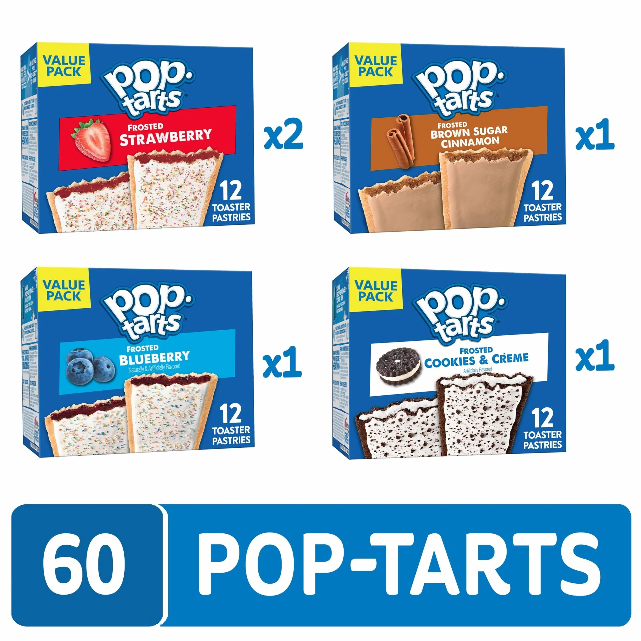 Pop-Tarts Toaster Pastries Variety Pack 60 Count Breakfast Kids Snacks