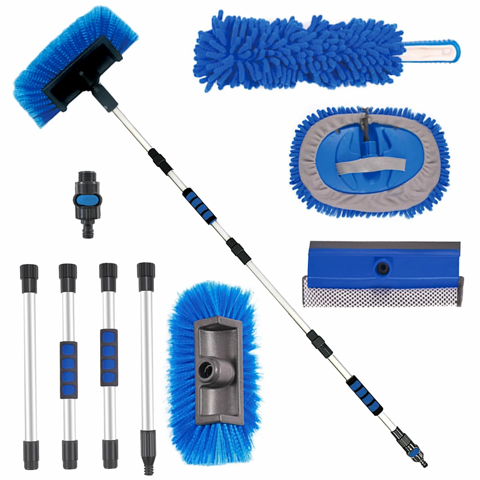 Cepillo de lavado de coche de 70 pulgadas con mango largo, interruptor de encendido/apagado para coche, caravana, camión, barco, kit de limpieza completo con fregona de lavado de coche,