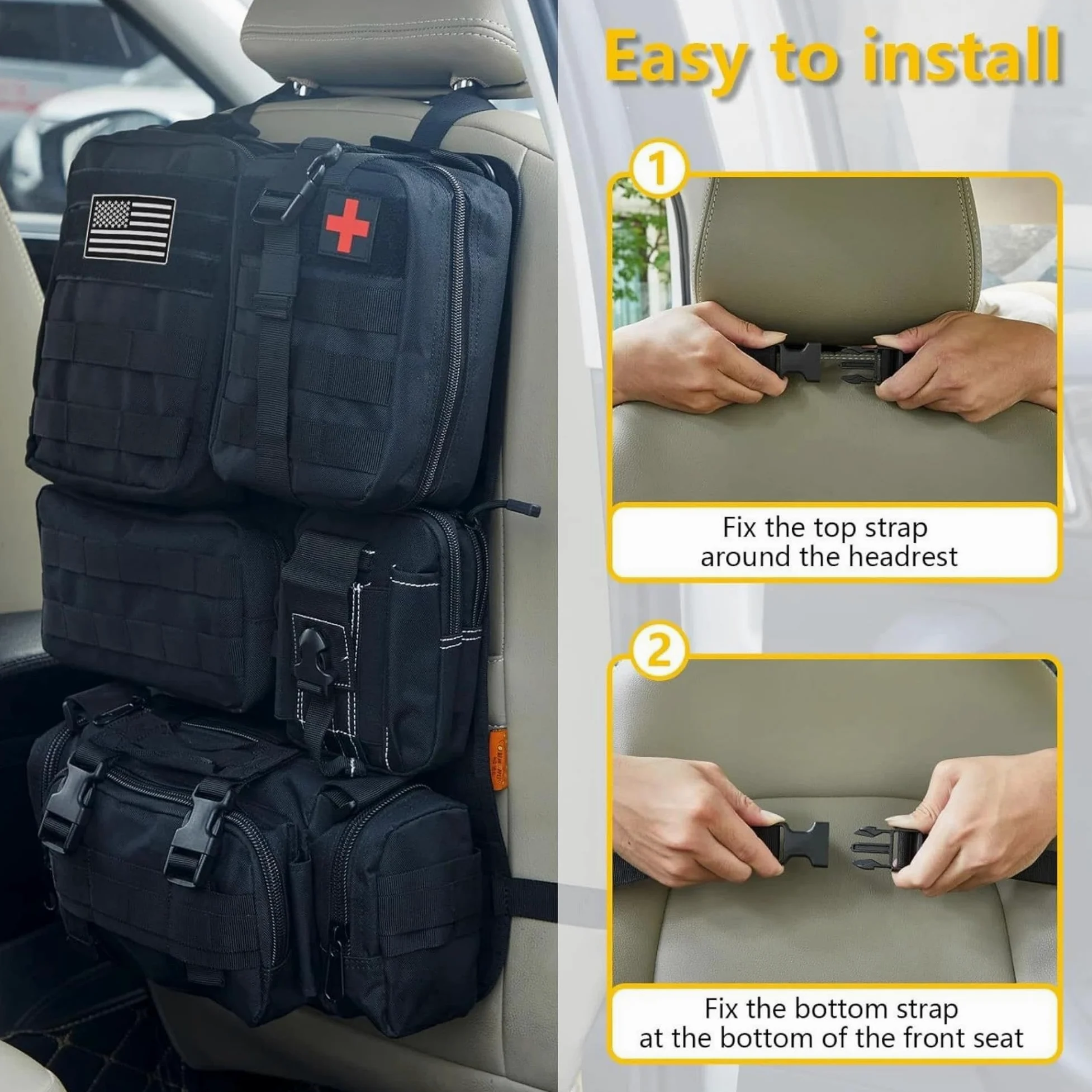 Redes de almacenaje para Coche Bolsa Colgante Asiento Trasero Organizador Tácticos Almacenamiento Exteriores Caza Y Conducción Autónoma Clasificada Red Maletero Coche(Negro)