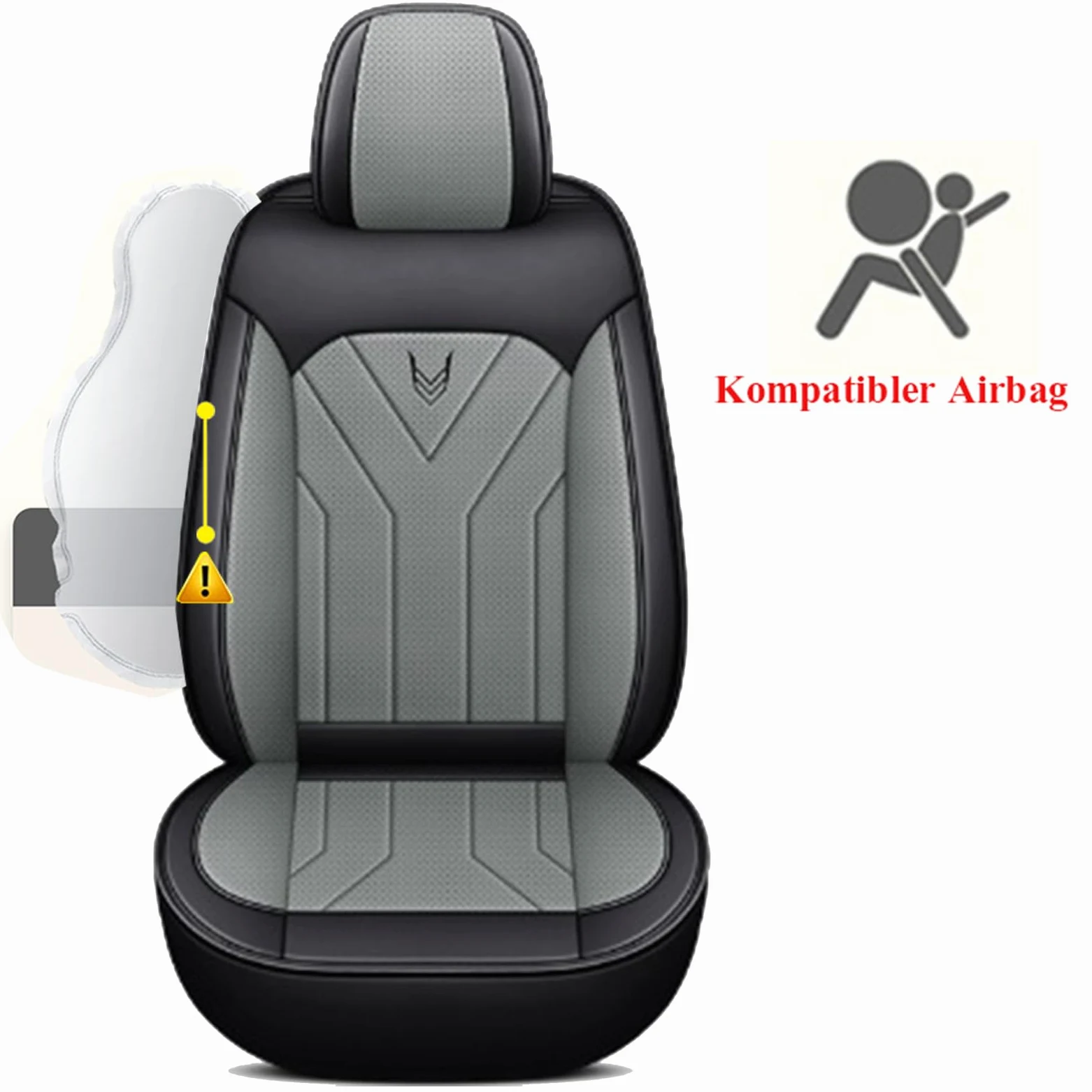 Juego de 2 fundas para asientos delanteros de coche para Mercedes-Benz Clase C C250 C220 C200 C180 GLK 200 220 250 300 320 350 E V A GLA impermeable PU cuero (gris)