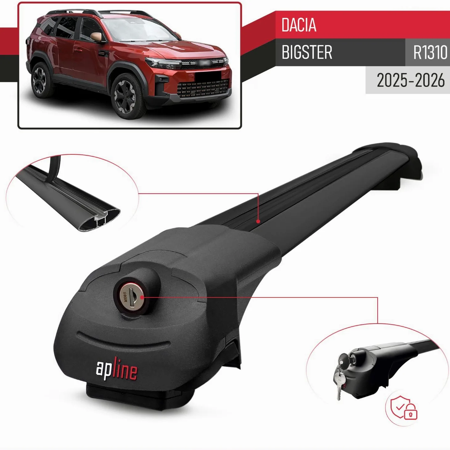Compatible con Dacia Bigster (R1310) 2025-2026 Modelo Ace-1 Barra de Techo Auto Portaequipajes Barras Transversales Negro Aluminio 2 Barras