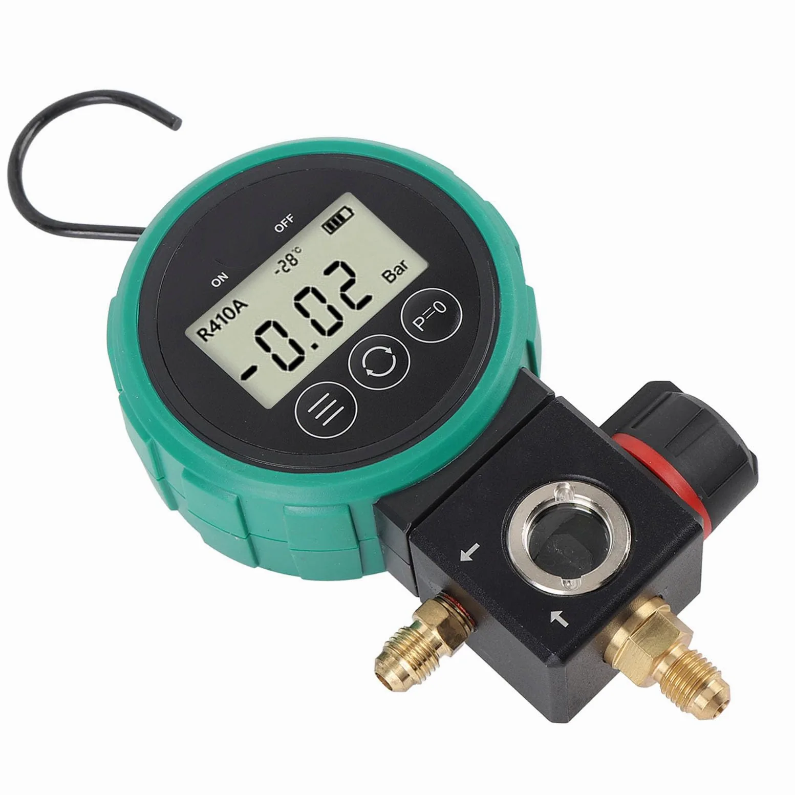 Manómetro digital HVAC, sensor de alta precisión, medidor de vacío con manguera y adaptador, apagado automático, alarma de sobrepresión para refrigerante R22, R32, R410A