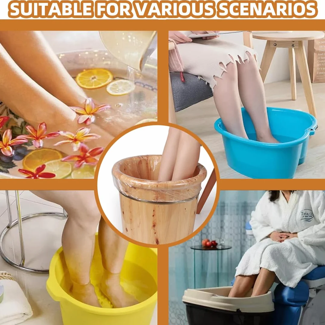 Piezas forros desechables bañera pies bolsas plástico transparente un solo uso spa remojo