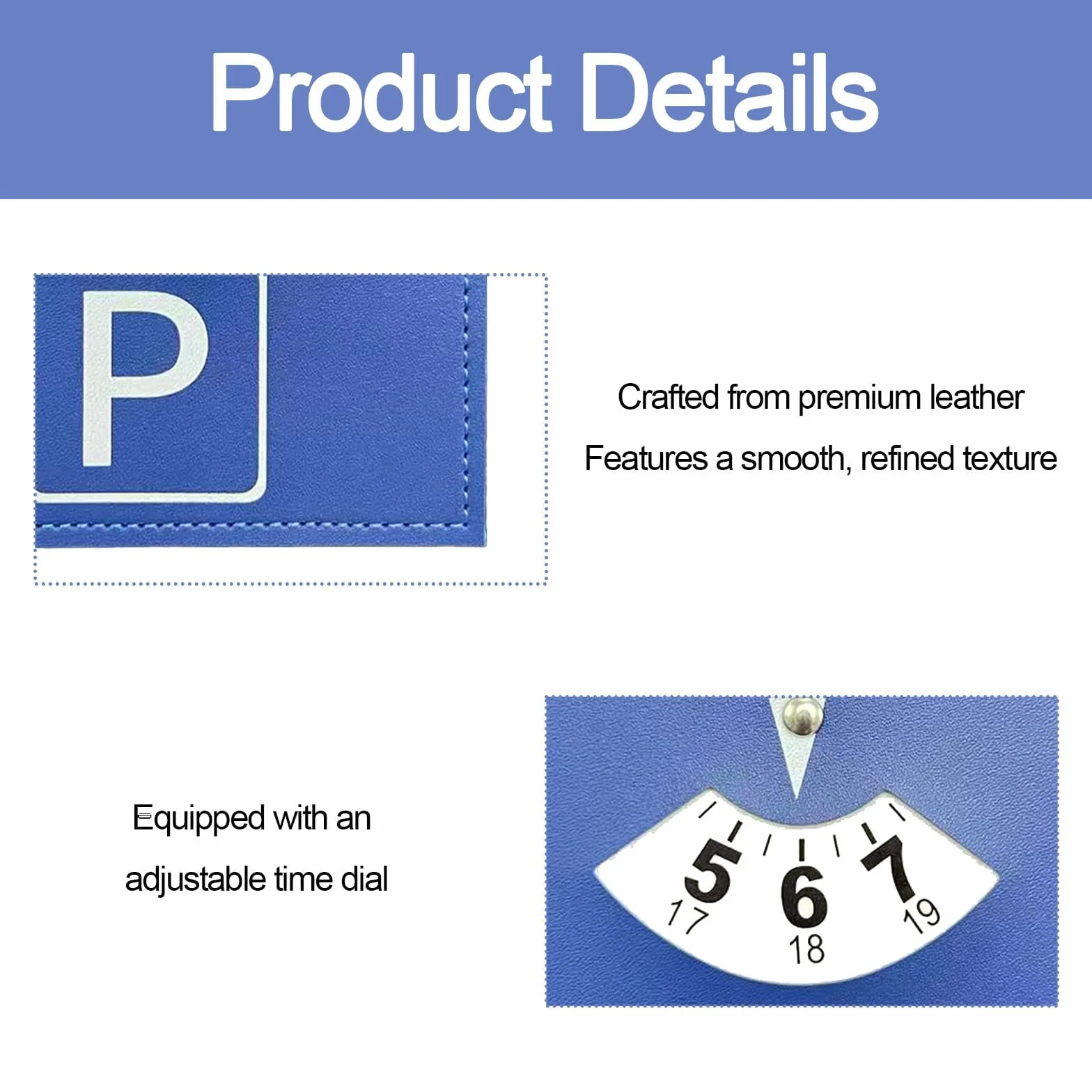 Disco horario Grande Modelo de Lujo para Estacionamiento de Lujo en Simil Cuero Suave, Modelo Grande 11 x 15 cm, Multilingüe, Ideal para Coches, Motos y Autocaravanas