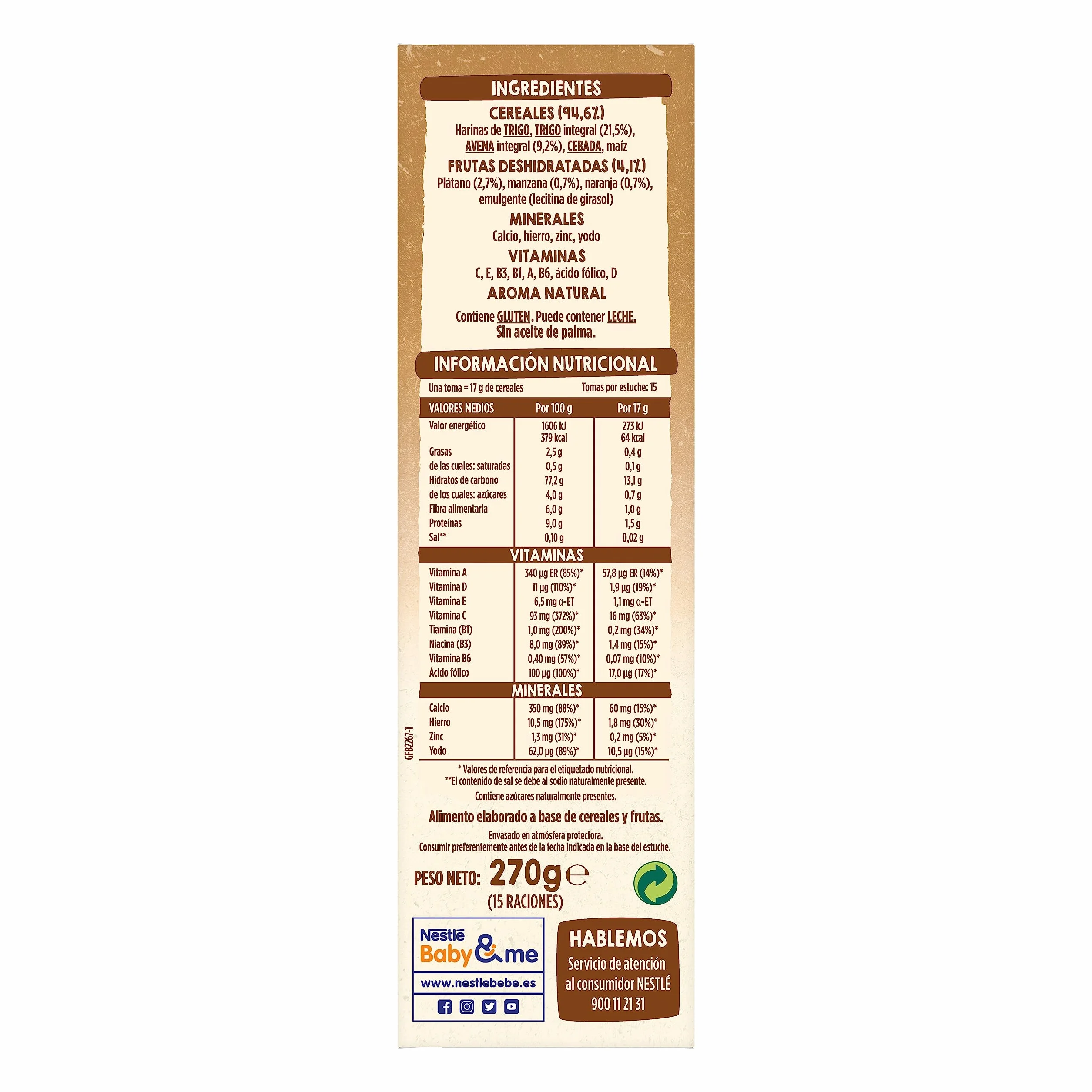 Nestlé Papilla de Cereales Multicereales con Frutas 6 meses 6 x 270 g
