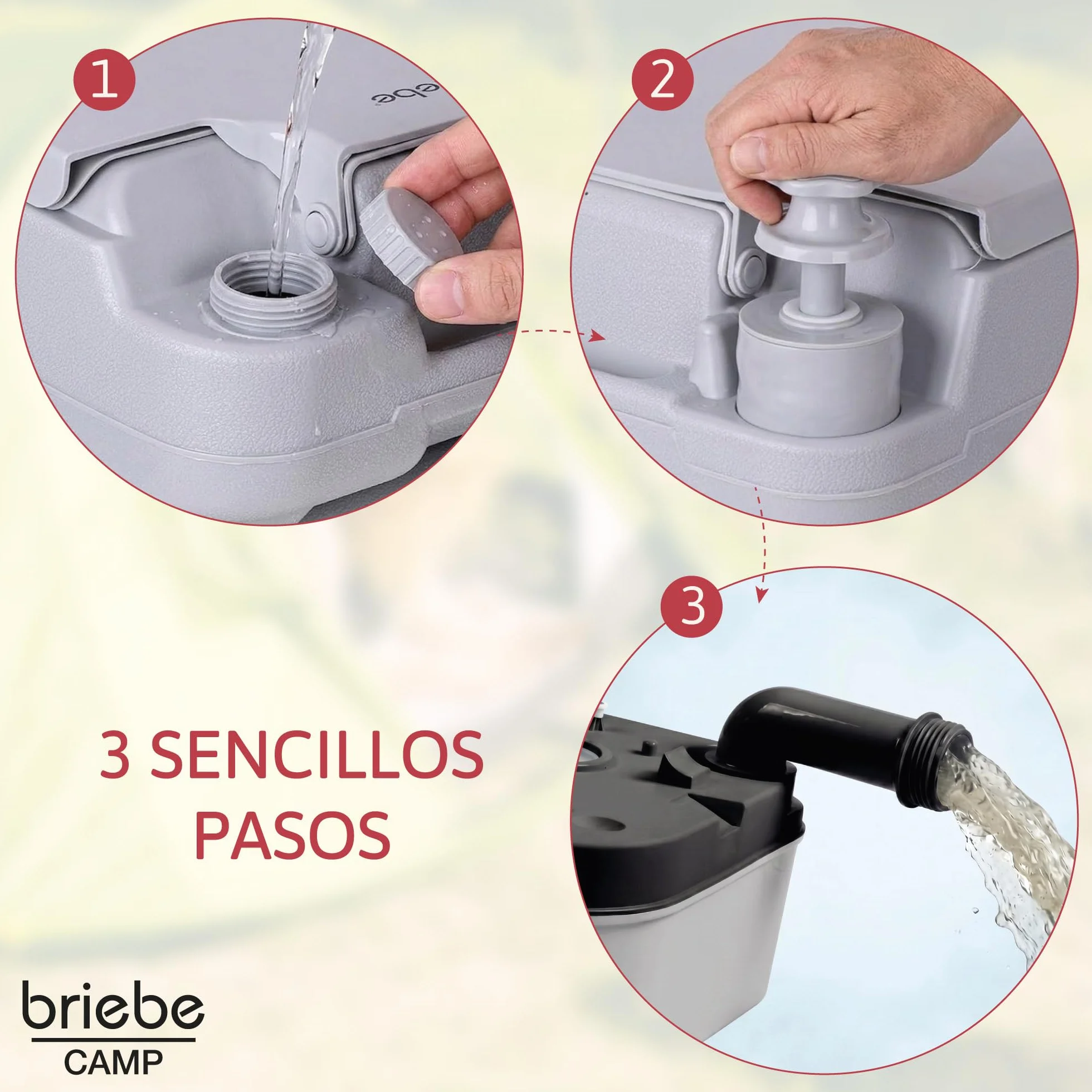 briebe Camp WC Inodoro Portátil Químico con Ruedas Adultos Potty 24L Camping, Camper, Auto Caravana, Water con Cisterna Descarga Agua 20L, Válvula Drenaje sin Fugas, Fácil Limpiar y Vaciar WC1196G