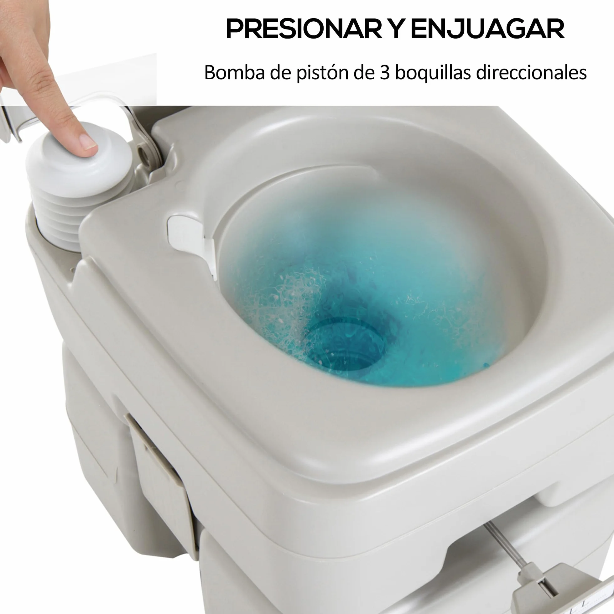 HOMCOM Inodoro Portátil Químico Baño Móvil WC 20L con Extraíble Tanque de Aguas Residuales y Tanque de Agua para Camping Viaje Ancianos Caravana Barco con Cisterna Carga 147 kg 41,5x36,5x42 cm HDPE