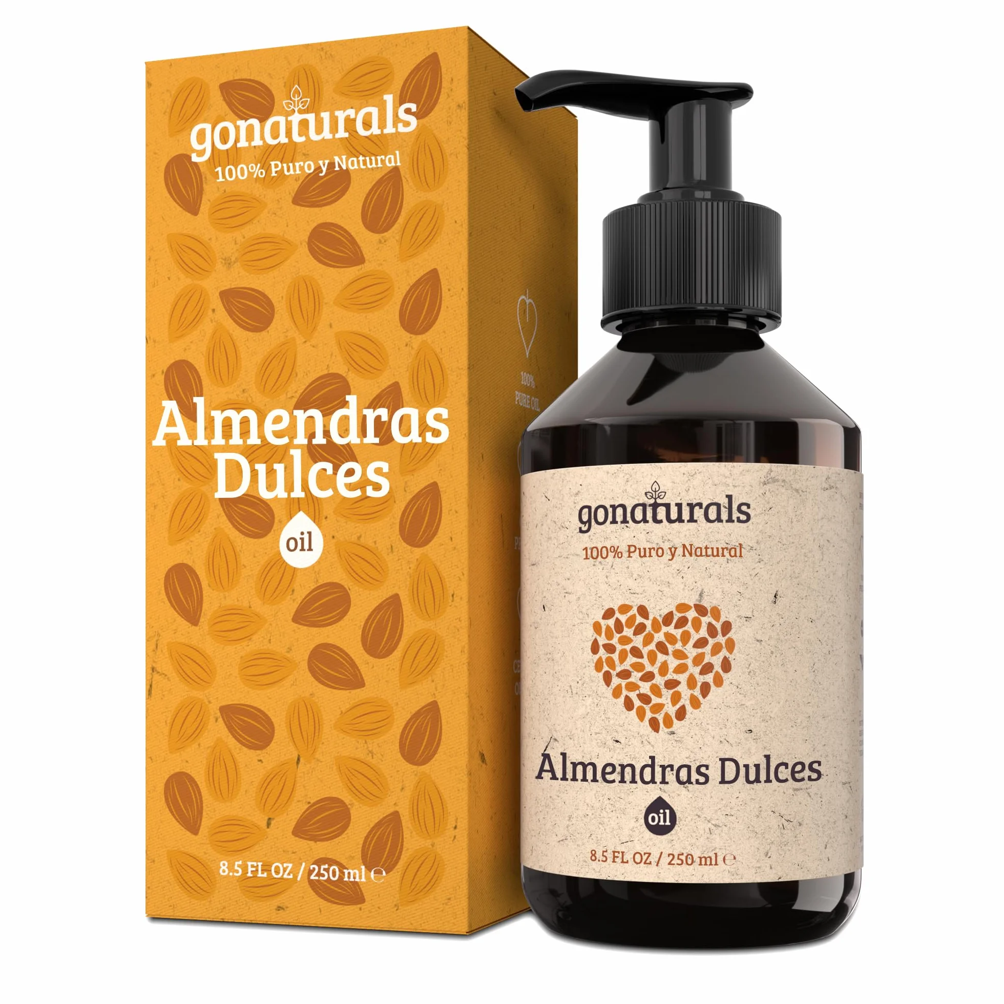 GoNaturals Aceite de Almendras Dulces 250ml 100% Puro Natural Prensado en Frío Corporal Hidratante
