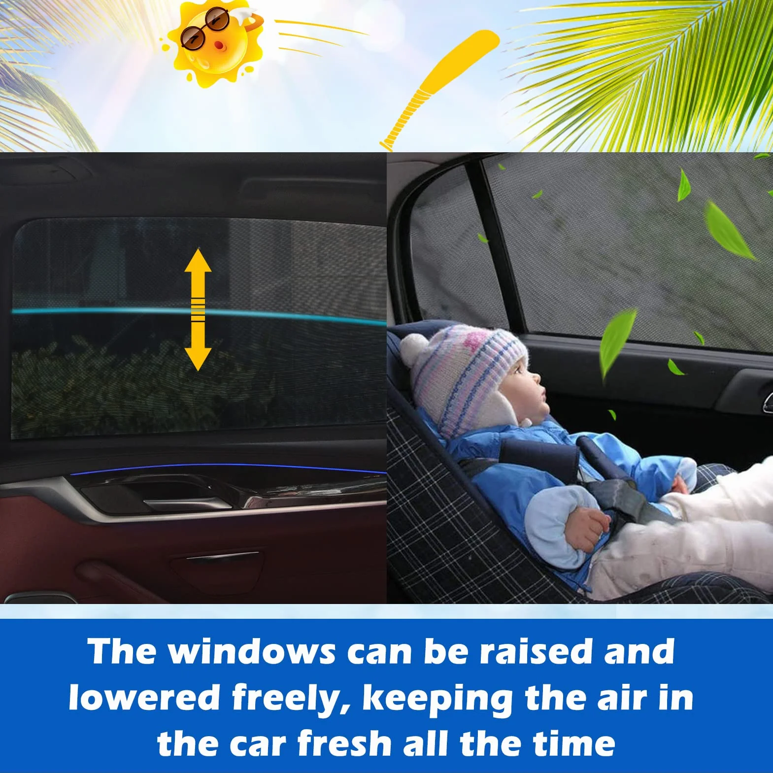 Trusiel Parasol de Coche Infantil Lateral para bebé con protección Solar UV 2 Unidades, Compatible con la mayoría de los vehículos (L)