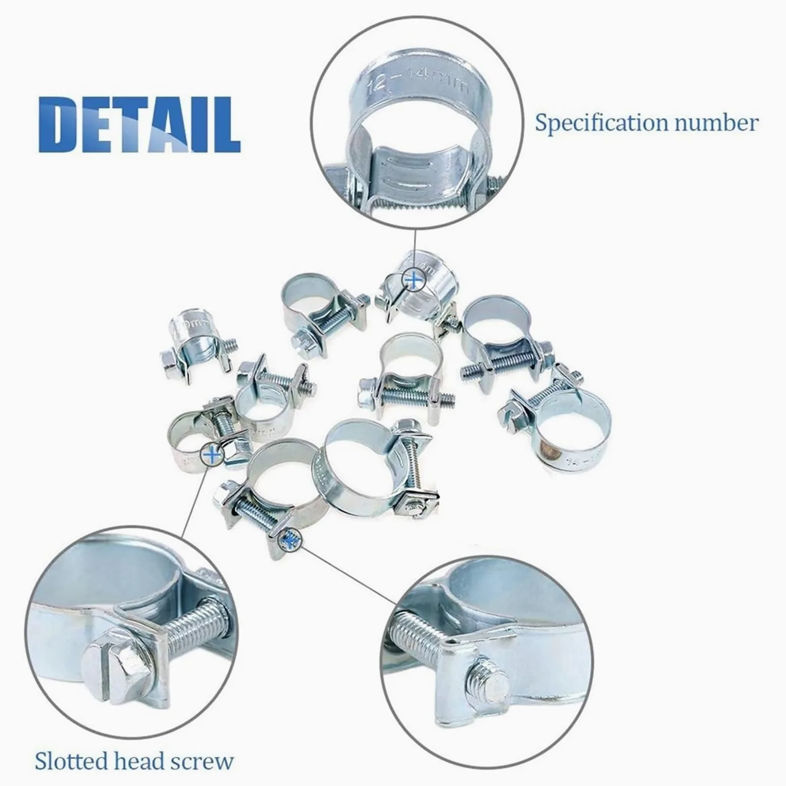 120 Uds 7-18mm Kit de abrazadera manguera combustible Mini Chapado en Zinc for tubería gasolina diésel