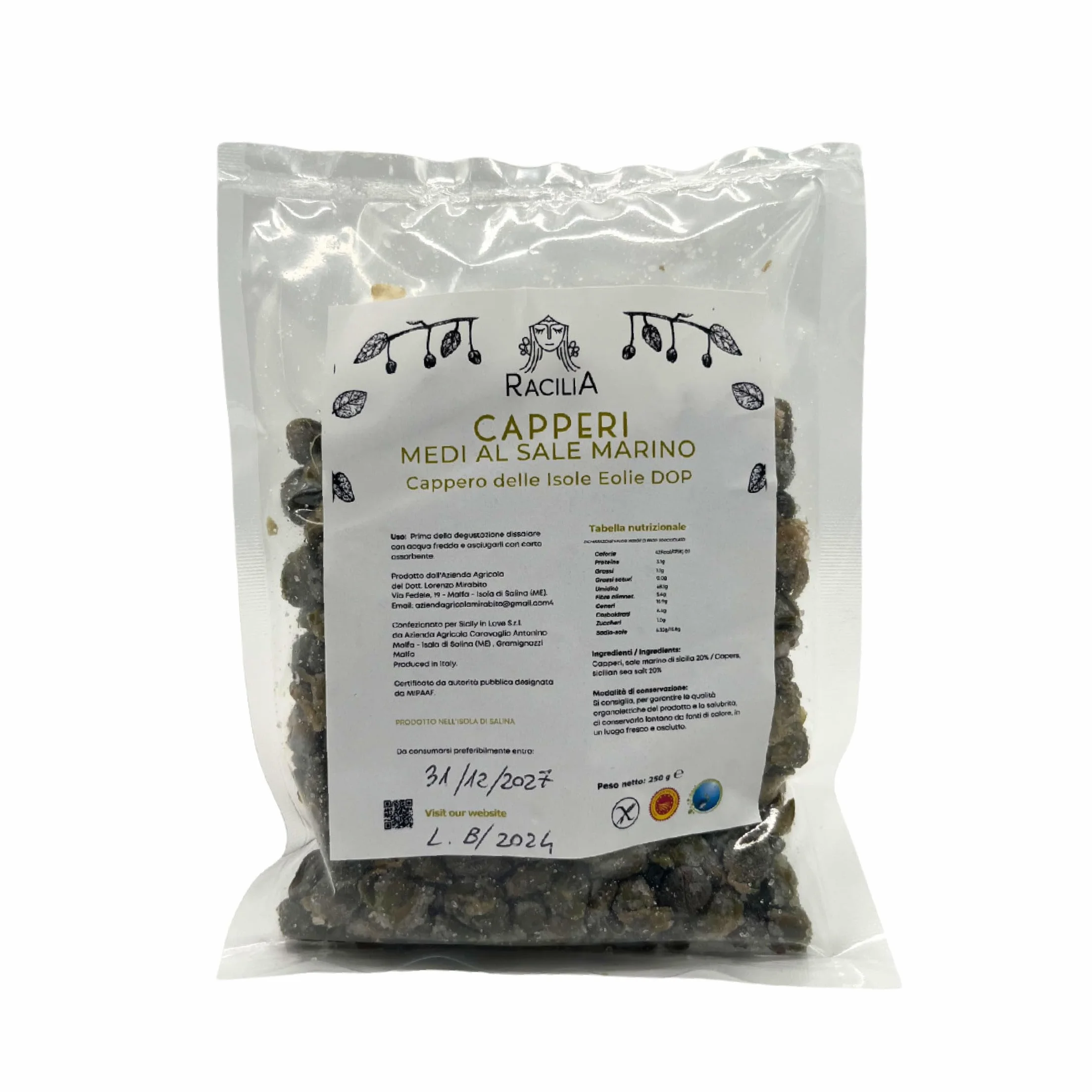 RACILIA Alcaparras Medianas Bajo Sal DOP Islas Eolias - Sin Gluten 250gr