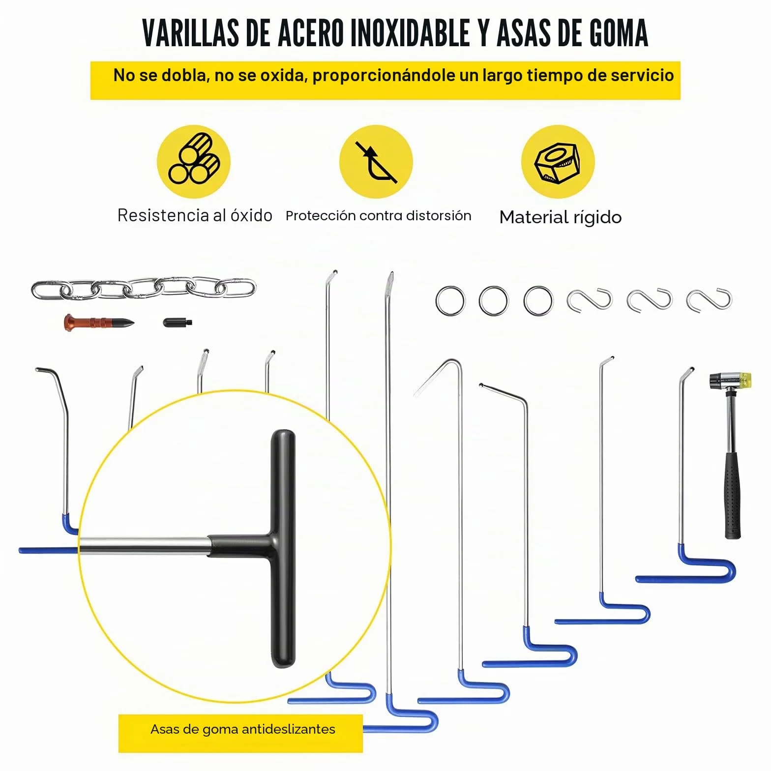 VEVOR Kit de eliminación de abolladuras sin Pintura 20 PCS Kit de Varilla de eliminación de abolladuras de carrocería de Acero Inoxidable con Bolsa para Mantenimiento de Taller de abolladuras Menores