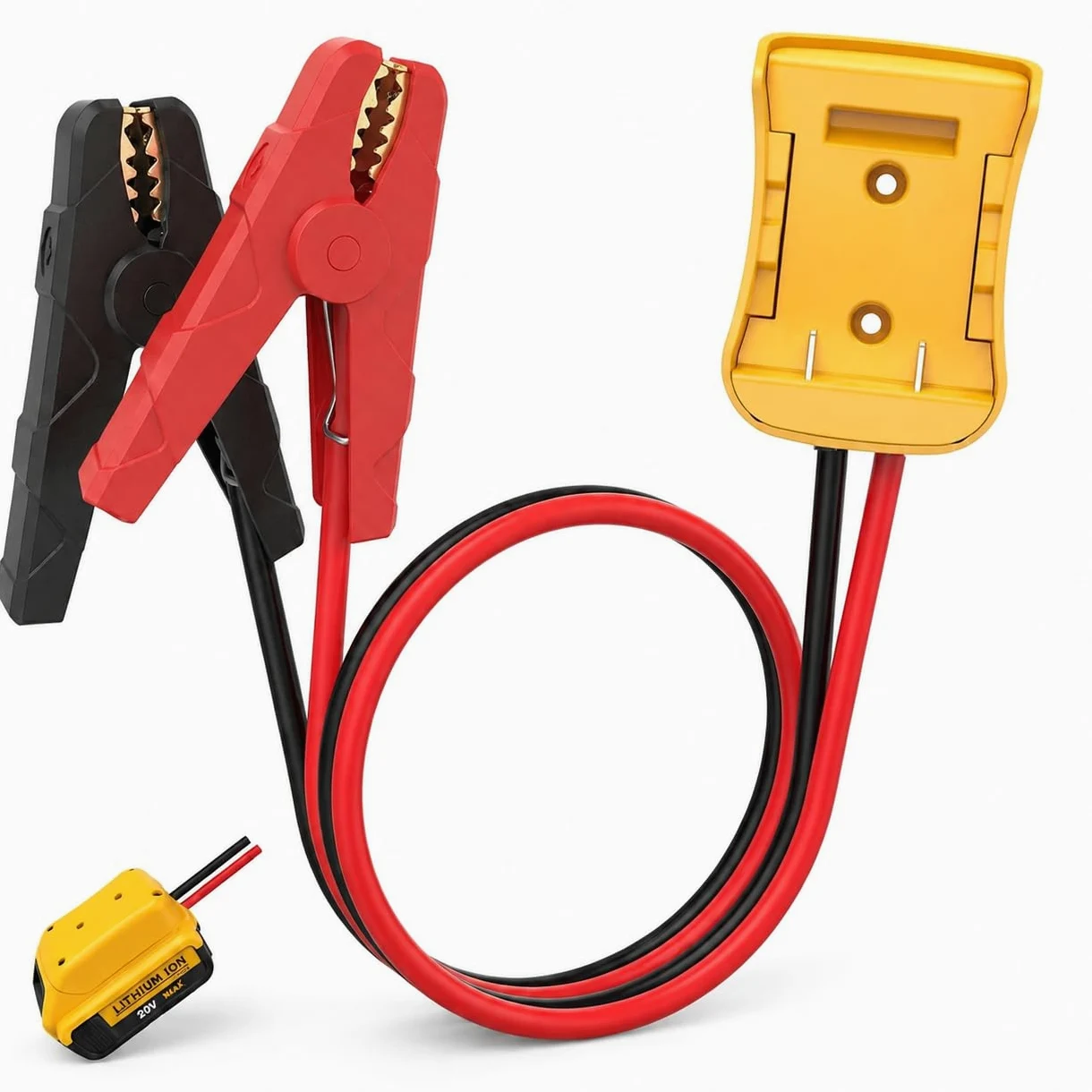 Adaptador de cables de puente de 20 V para Dewalt, cobre morado 8 AWG, abrazaderas grandes, cables de arranque de batería portátil para autos/cortacésped/herramientas, resistente al calor de 200