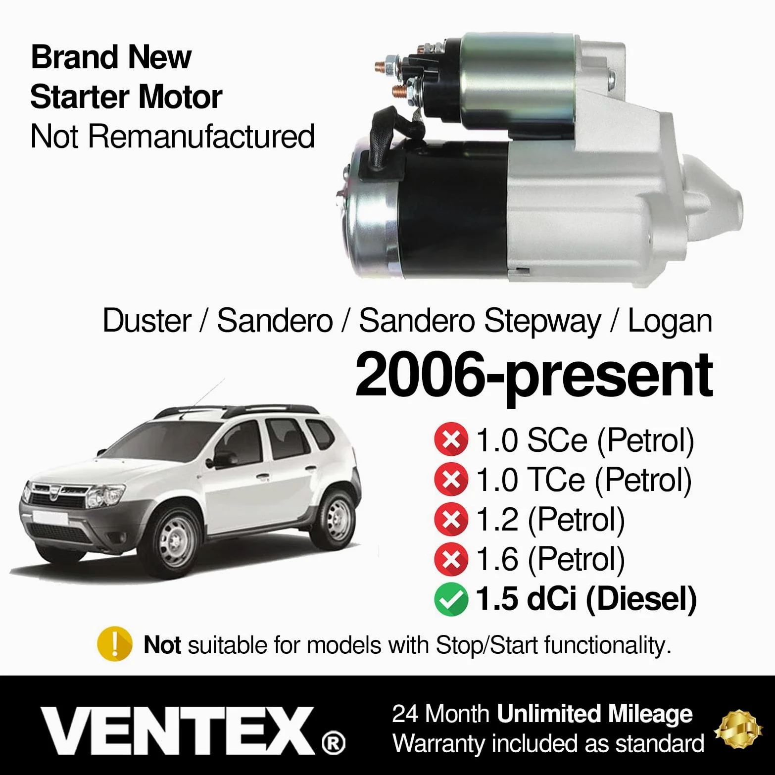 VENTEX® Motor de arranque VSM8210 compatible con Renault Clio Megane 1.5 dCi Diesel Kadjar 2003-2024 Nissan Qashqai Juke Note 1.5 dCi 2007-2013