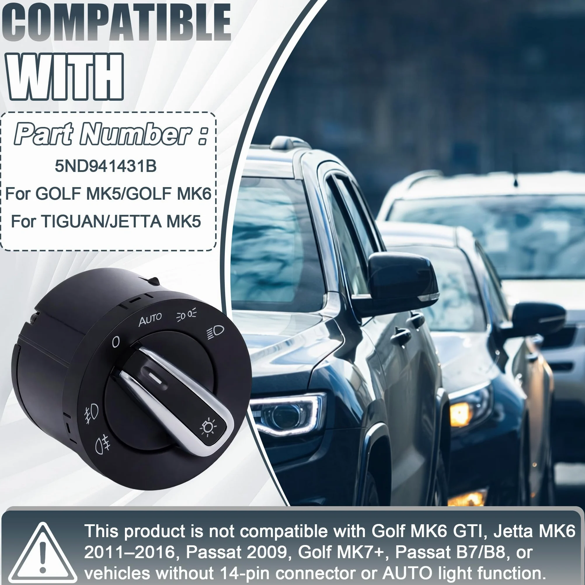 Gainbon Generic - Sensor de luz de coche + interruptor cromado para VW Golf 5 / Golf MK6 / Tiguan/Jetta MK5