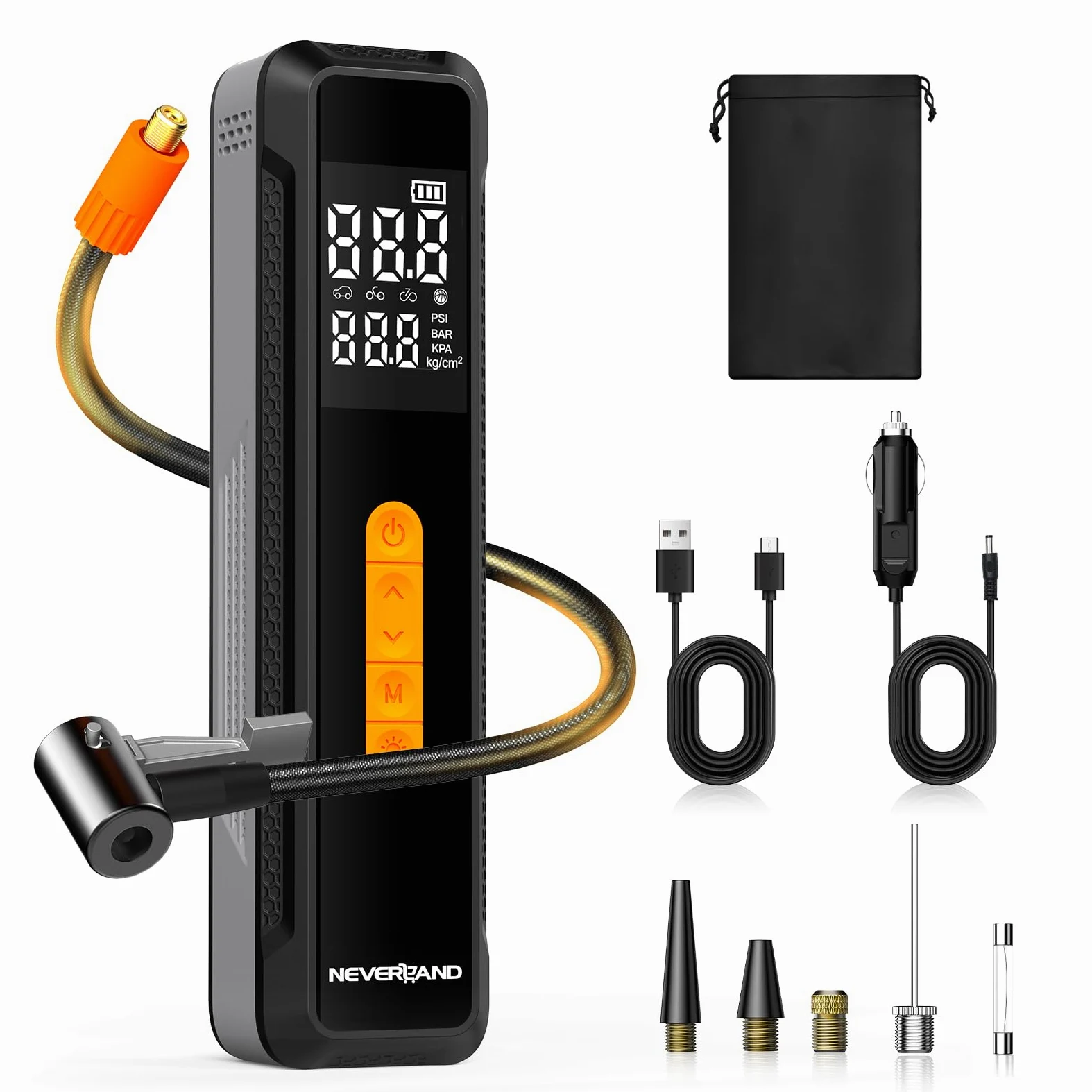 NEVERLAND Bomba de bicicleta eléctrica para bicicleta, con batería, bomba de aire, inflador de neumáticos, compresor de aire, portátil, 150 psi, 4 modos, compresor de aire, inflador de neumáticos | 10,3 Bar/150 PSI, con parada automática, manómetro, luz L