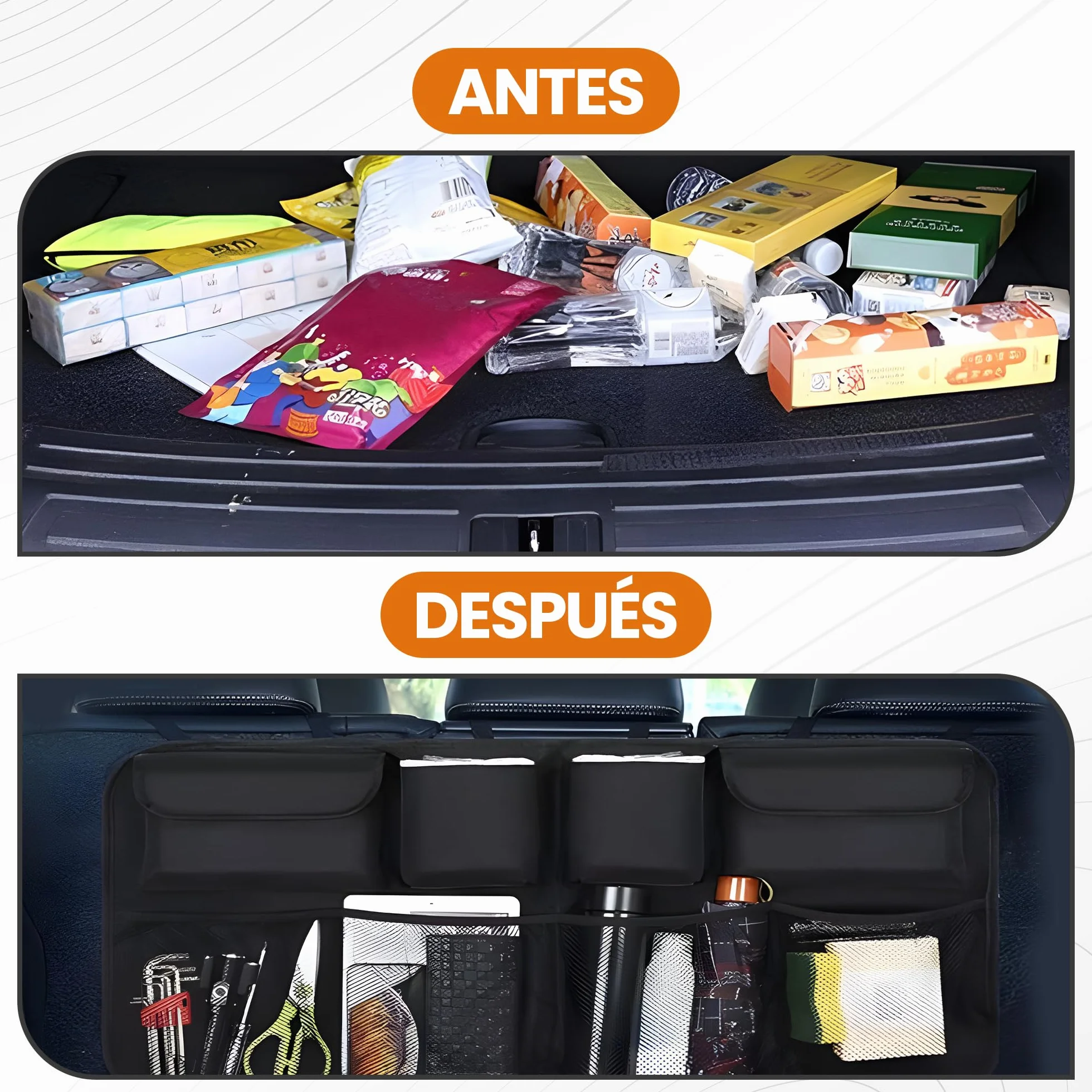 Astur Organizador Maletero Coche Plegable e Impermeable – Gran Capacidad con 8 Bolsillos – Organizador Coche Maletero Antideslizante y Ajustable (Organizador Maletero Negro)