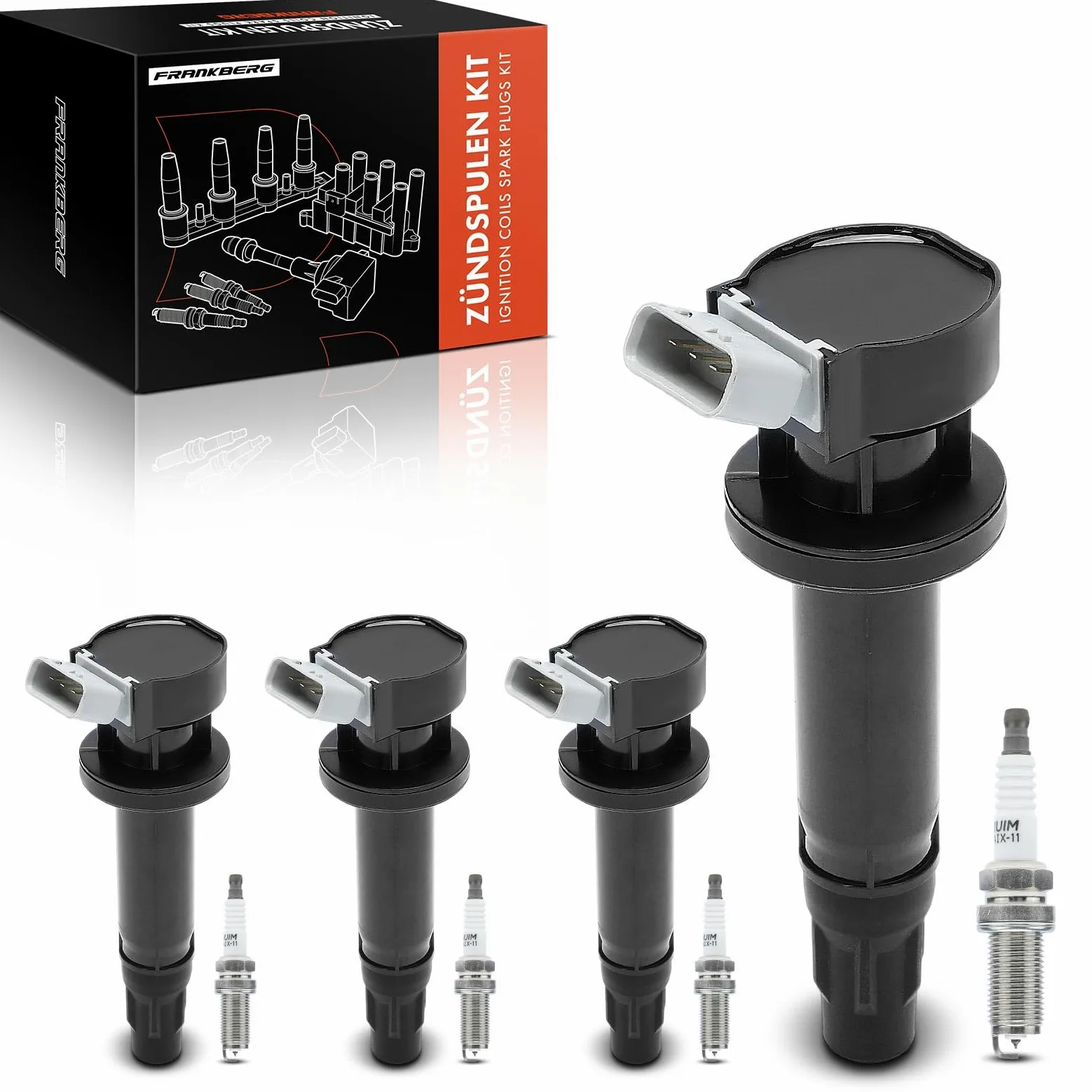 Frankberg 4 bobinas de encendido + 4 bujías 19500B2040 | Compatible con: A.v.e.n.s.i.s T25, C.o.r.o.l.l.a Compact E11, A.v.e.n.s.i.s Saloon T25, C.o.r.o.l.l.a E11