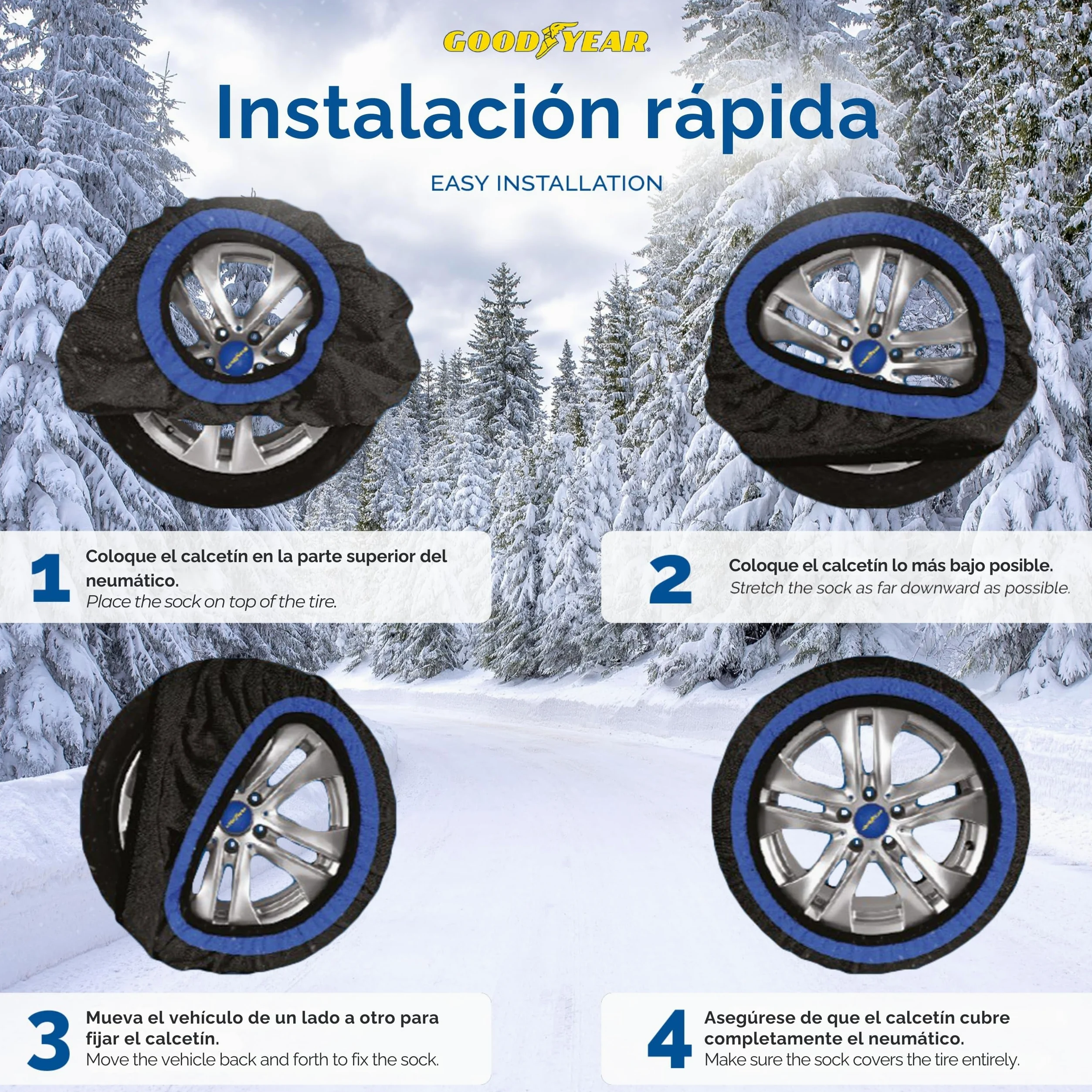 Goodyear Calcetines de nieve GoodYear Star Gripper homologados Italia EN 16662-1:2020 dos cadenas de nieve de tela para coche. Snow Sock Talla XL