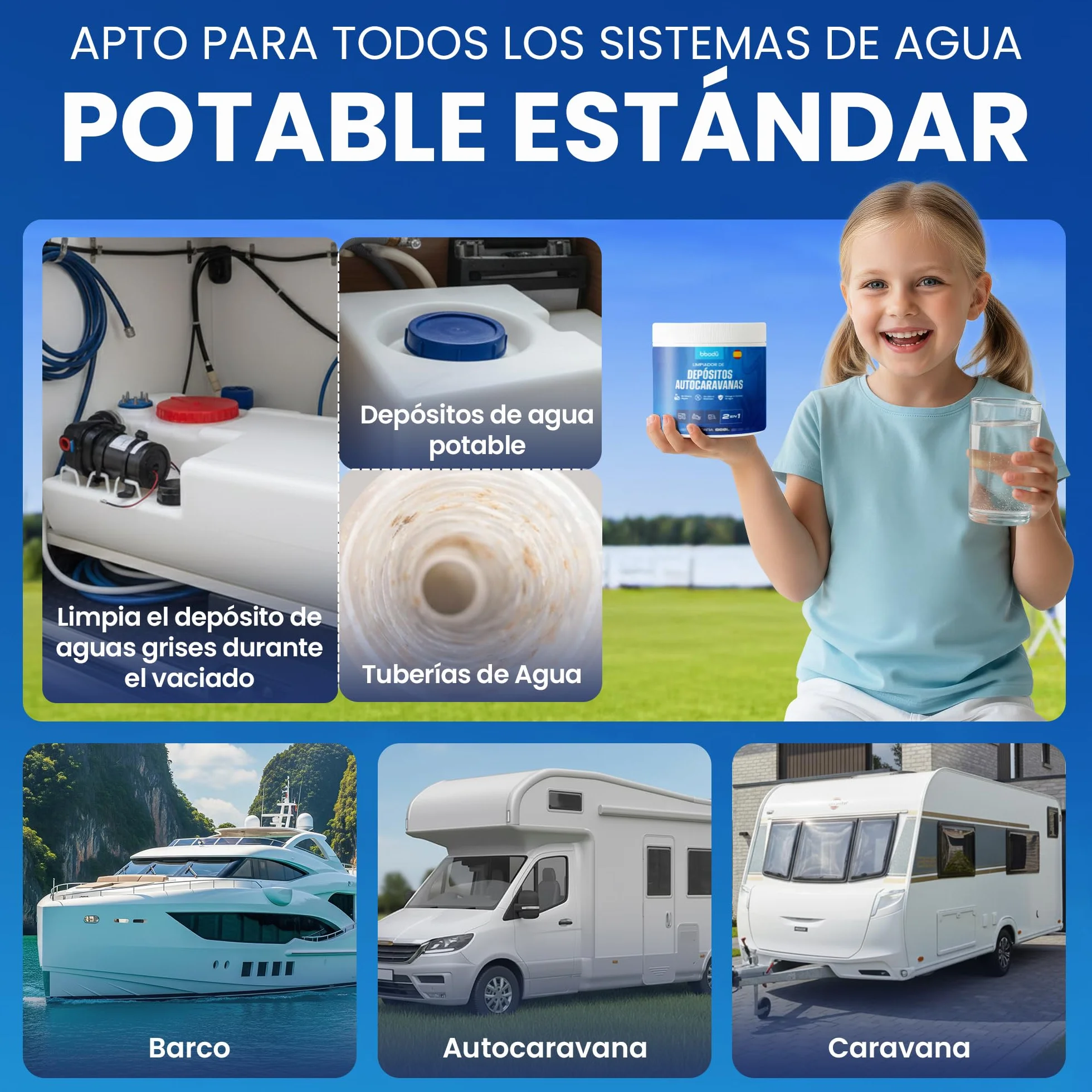 Limpiador 2en1 para Depósitos de Autocaravanas 1 KG | Limpia & Desincrusta con Oxígeno Activo | Sin Olor - Elimina Biofilm y Suciedad | Perfecto para Autocaravanas, Caravanas y Barcos