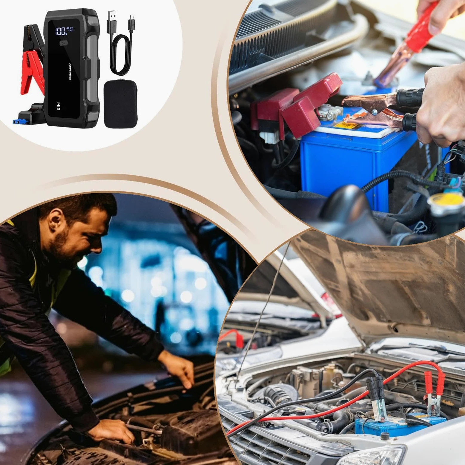 Arrancador de batería portátil, 8000 mAh, 12 V, paquete de refuerzo para sedanes y SUV, fuente de luz de emergencia de 3 modos, fuente de alimentación para motos de nieve y tractores