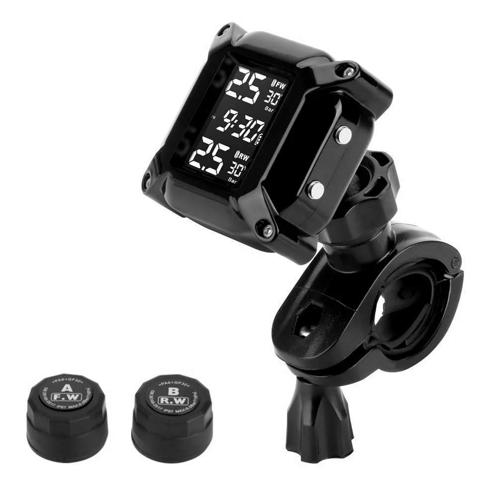 Jansite Motocicleta TPMS Sistema de Monitoreo de Presión de Neumáticos con 2 Sensores Externos Pantalla LCD Sistema de Alarma de Coche Anti-apagado e Impermeable
