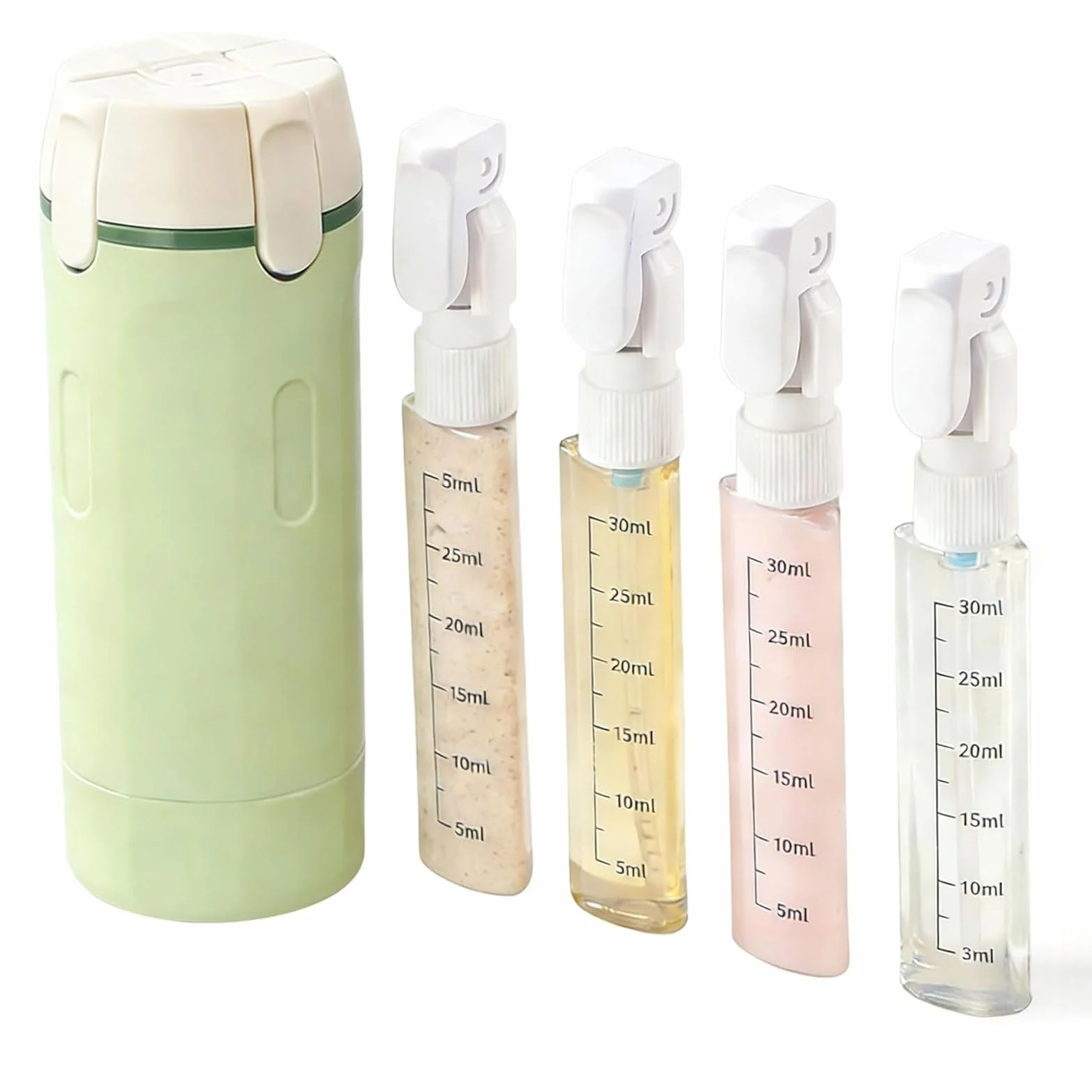 Botes Viaje Rellenables 4 en 1 Dispensador Portátil para Champú, Loción, Crema Acondicionadora Verde