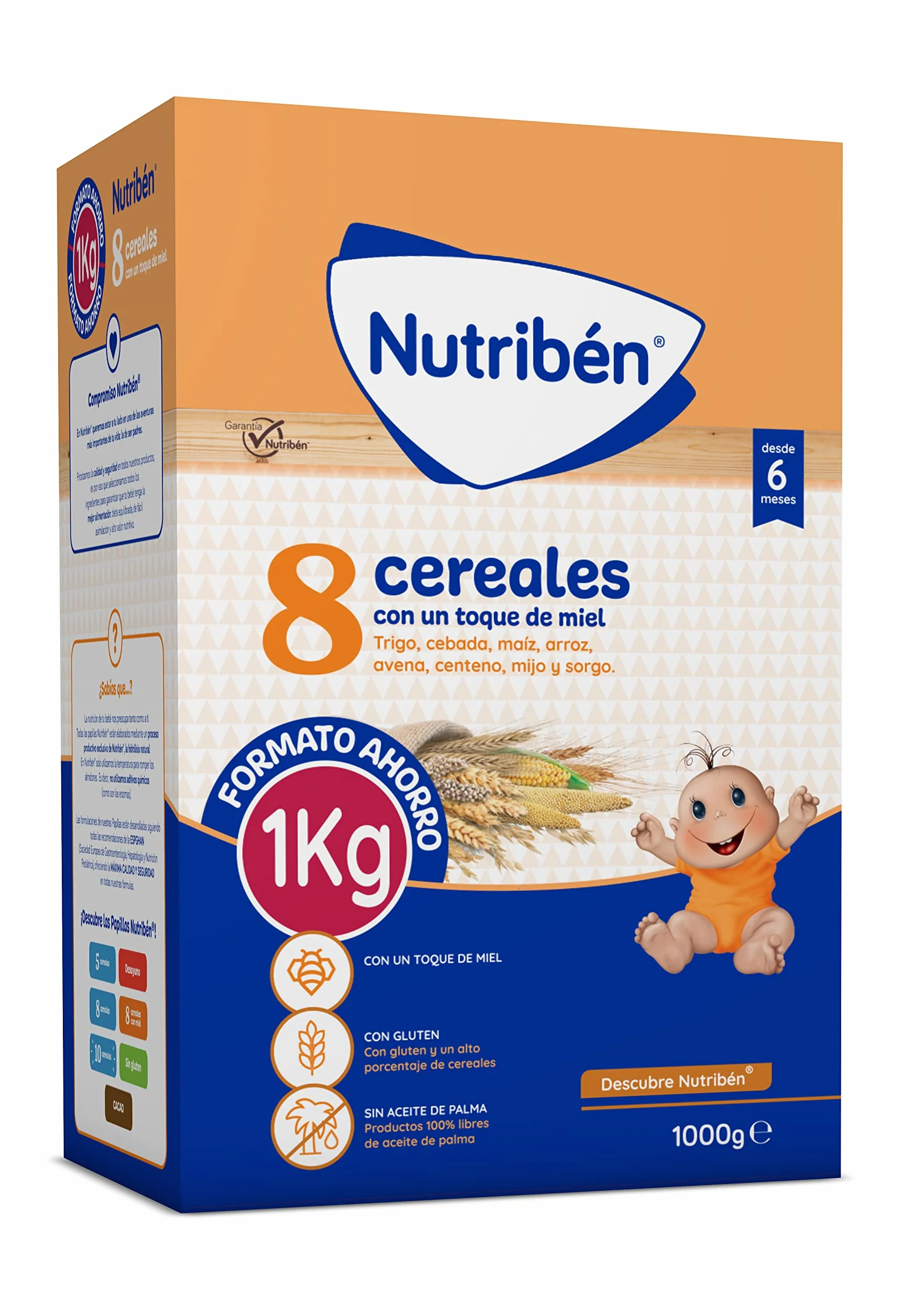 Nutribén Papilla 8 Cereales y Miel 1000g, Sin Aceite de Palma, Alimento para Bebés desde 6 Meses
