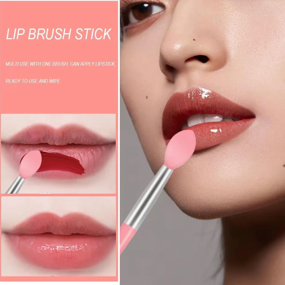 Cepillo de Labios de Silicona 4 Pcs Doble Cara, Mini Portátil Aplicador de Brillo Labial