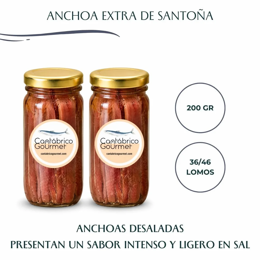 CANTABRICO GOURMET Anchoas de Santoña en Aceite 36-46 Filetes Artesanales Premium 200gr