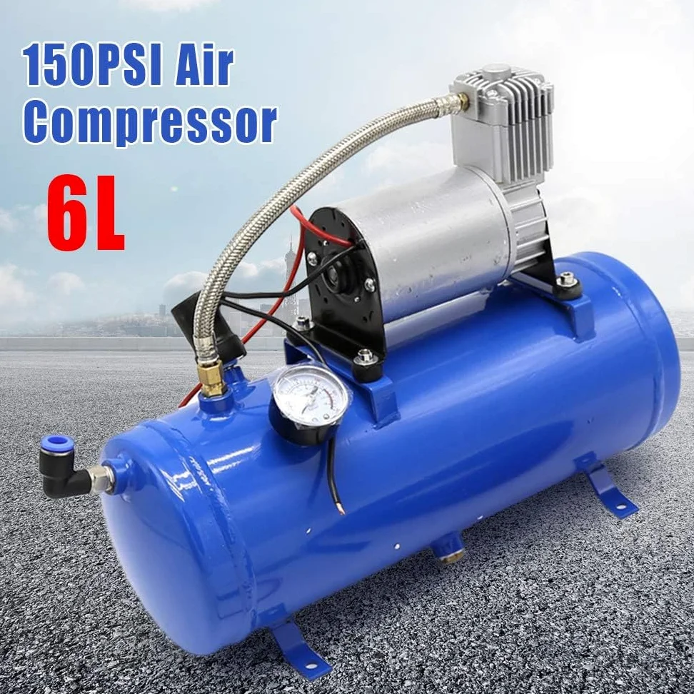 Sistema de compresor de aire portátil de 12 V, tanque de 150 PSI y 6 L para bocinas de tren, kit universal para neumáticos de autocaravana, camión