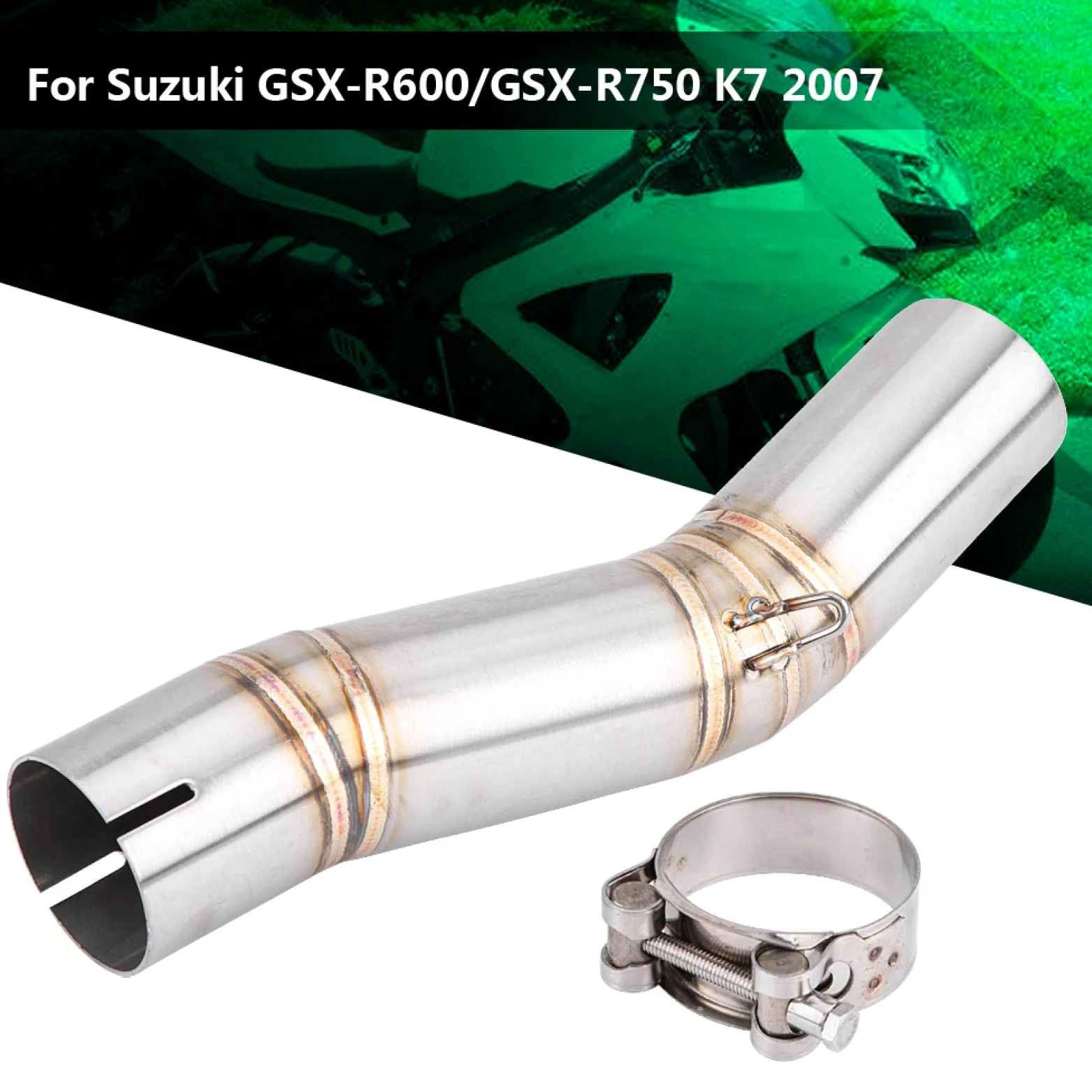 Supresor Catalizador Gsxr, Qiilu Pipe Tubo de escape Moto Sistema de escape completo Vent Middle Pipe Link Connect para GSX- R600/GSX-R750(K7)