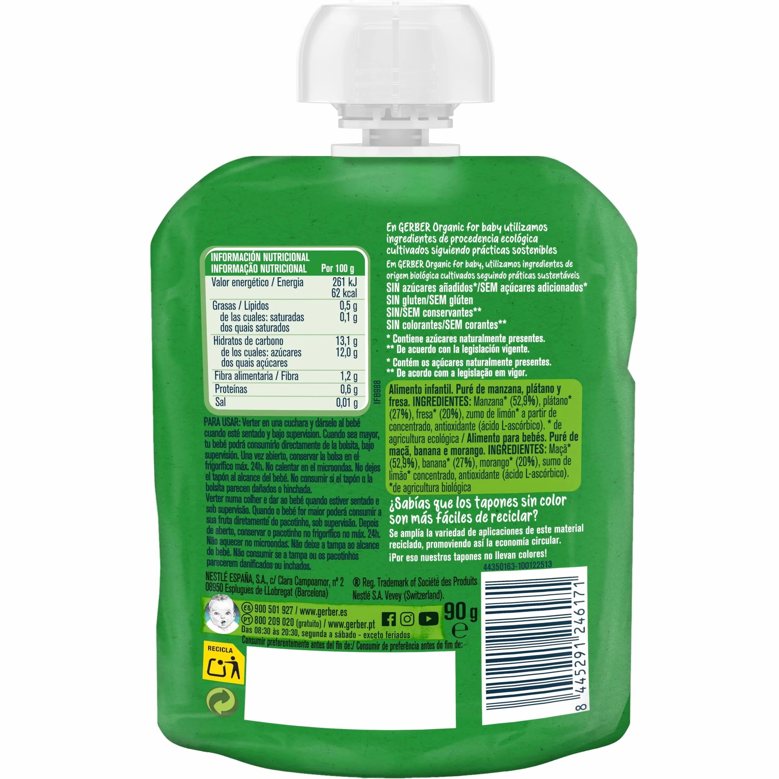 Gerber Organic Fresa Plátano Bolsita 90g Od 6 Miesięcy
