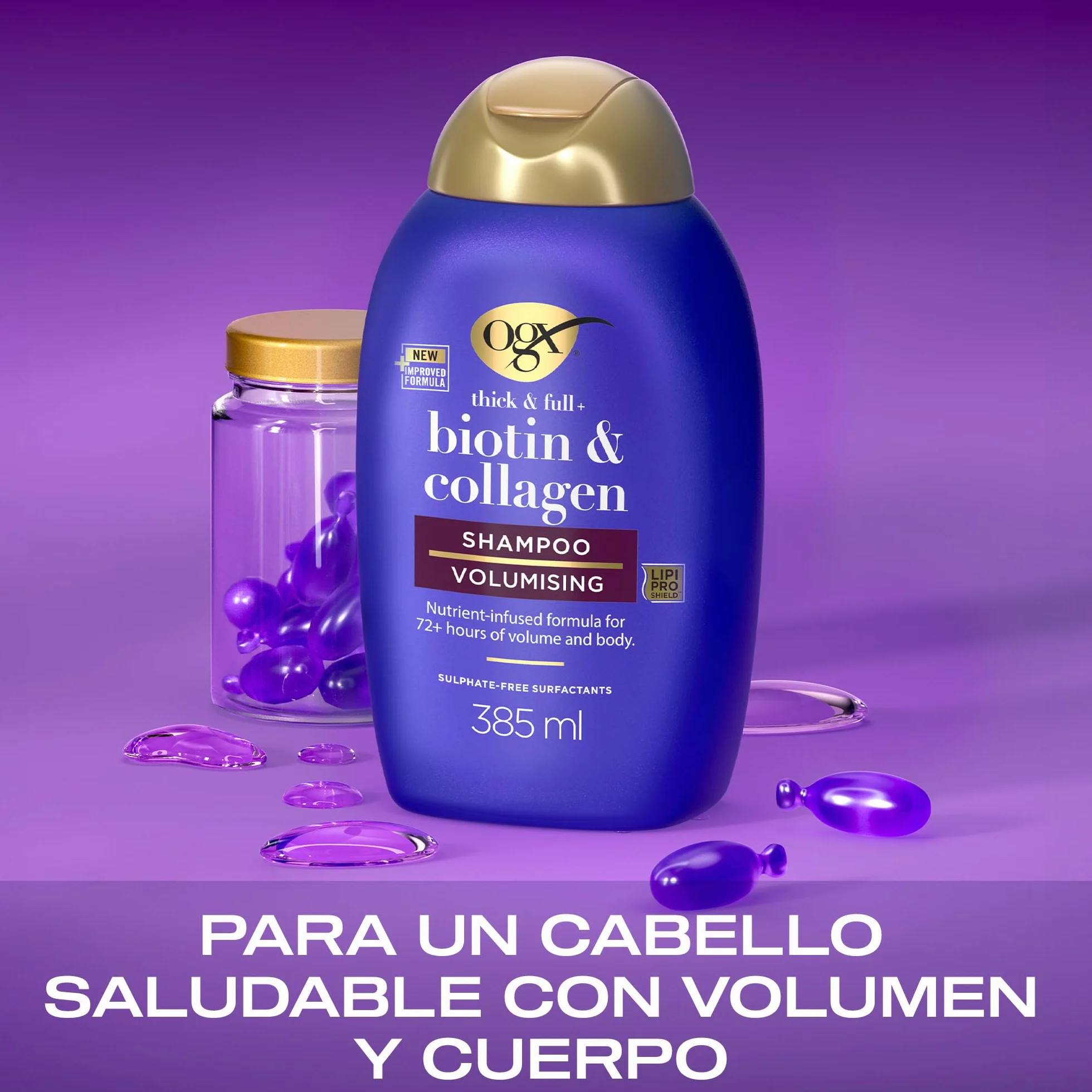 OGX Biotin & Collagen Thick & Full+ Shampoo 385 ml Champú Voluminizador Sin Sulfatos