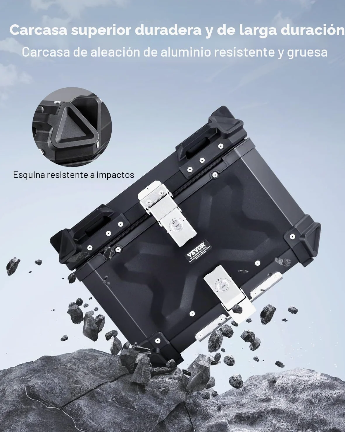 VEVOR Baúl para Motocicleta, Baúl Trasero Universal de Aleación de Aluminio con Forro de Cuero, 55 L, con Cerradura y Cojín Trasero, Apto para el 99% de los Cuadros de Motocicleta, 470 x 430 x 367 mm