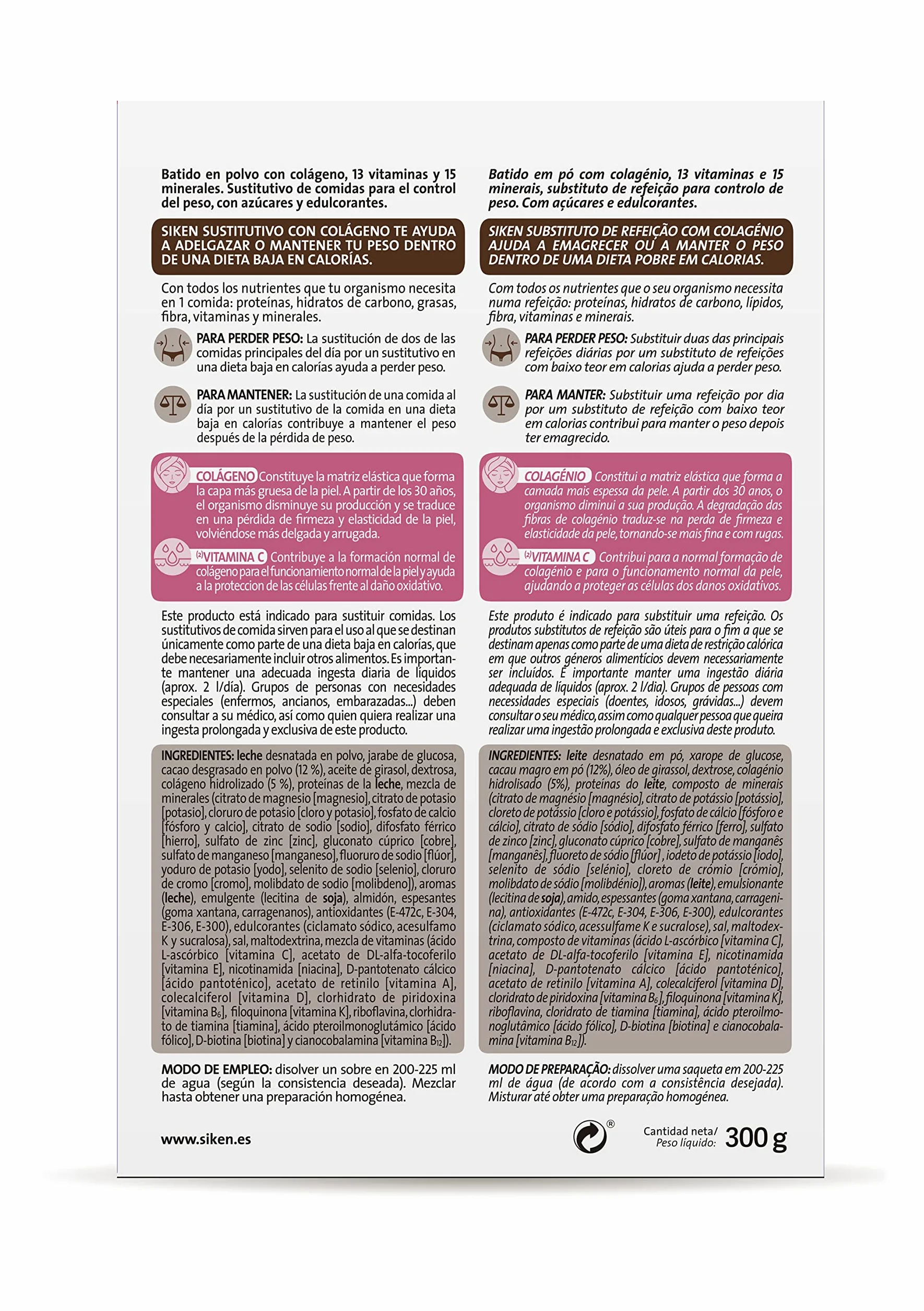 Siken Colágeno Batido Sustitutivo Plus Control de Peso Cacao Estuche 6 Sobres 50 g