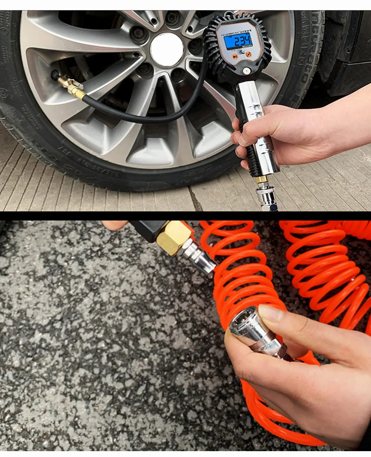 AGAATI Manómetro de neumáticos, manómetro Digital de Alta precisión, inflador de neumáticos con manómetro, Pantalla LCD Digital, para Coche, Motocicleta, Bicicleta (tamaño: B) (B)