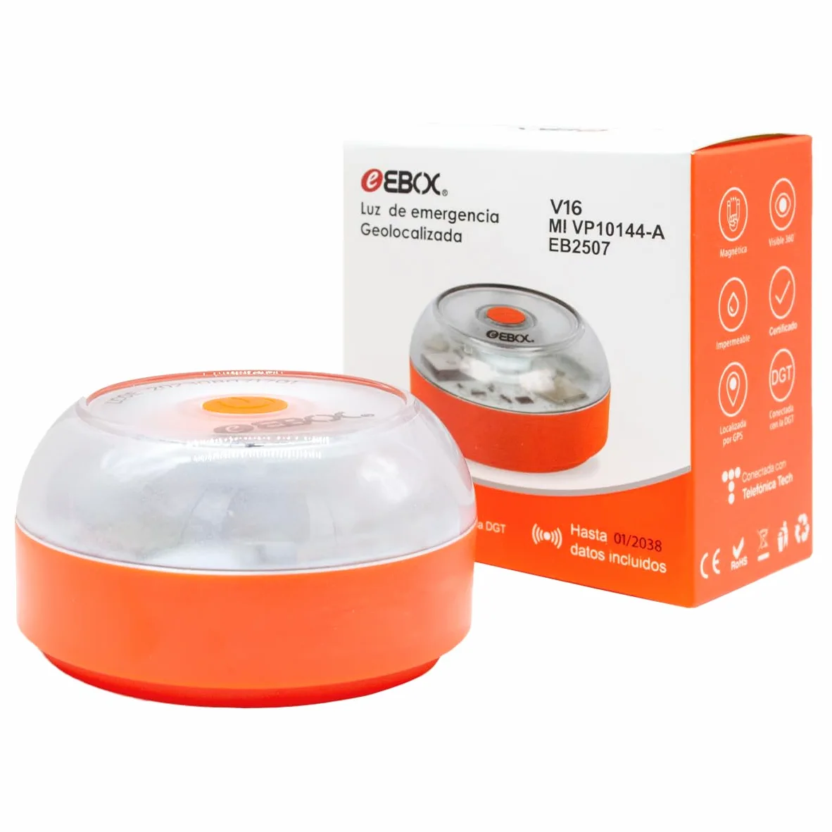 Baliza V16 Homologada DGT Luz de Emergencia IoT | Tarjeta SIM Integrada | Señal Conectada Geolocalizada DGT 3.0, Base Magnética, Visibilidad 1 km 360°, Incluye Pila V9 | Impermeable IP54