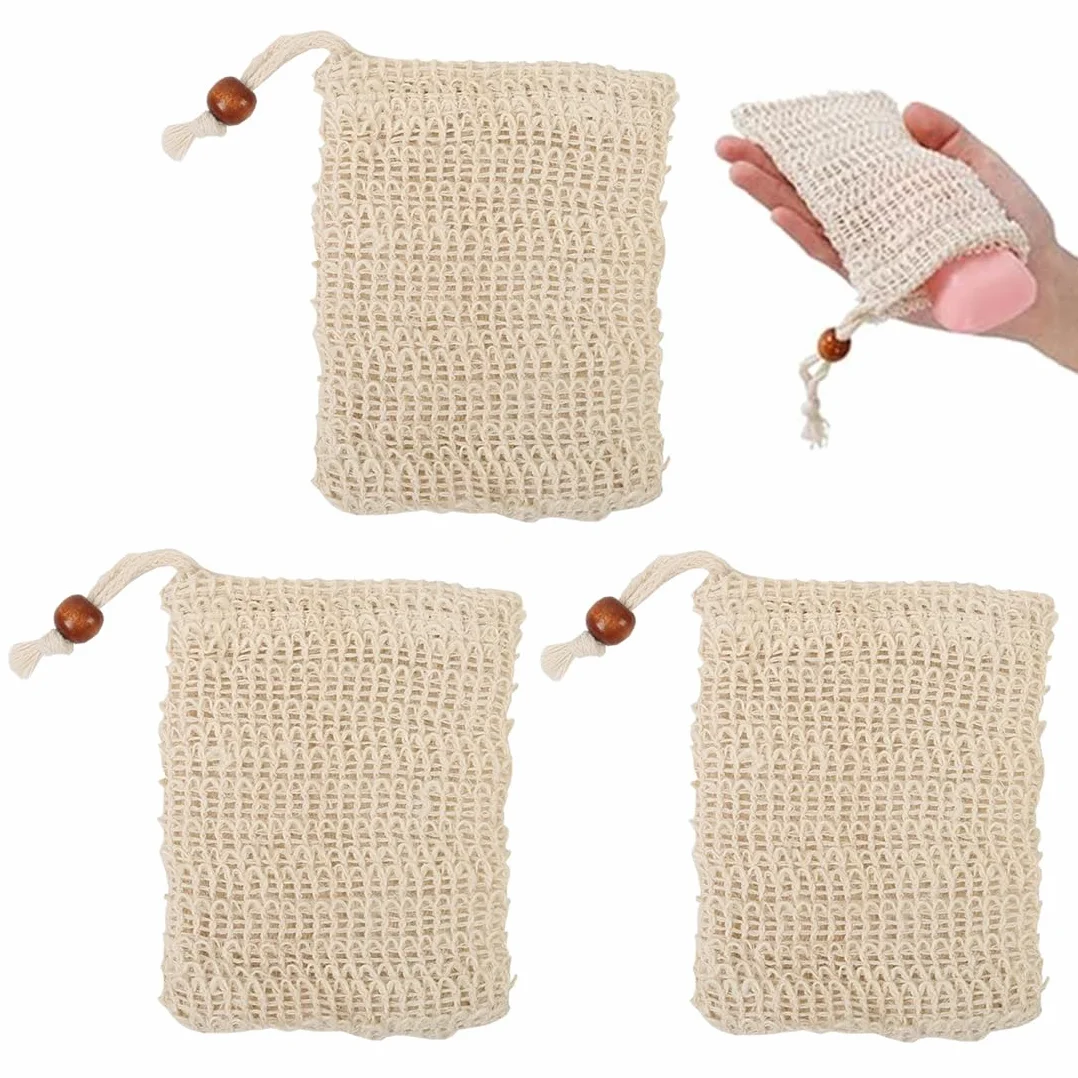 Bolsa De Jabón Orgánica De 3 Piezas De Sisal Natural Exfoliante