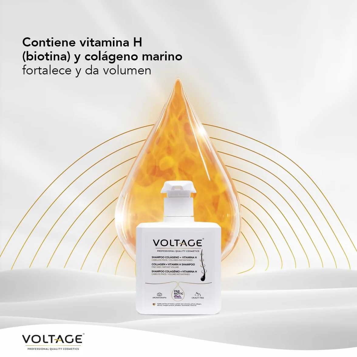 Voltage Cosmetics Champú Colágeno Biotina 500 ml Volumen Antirotura