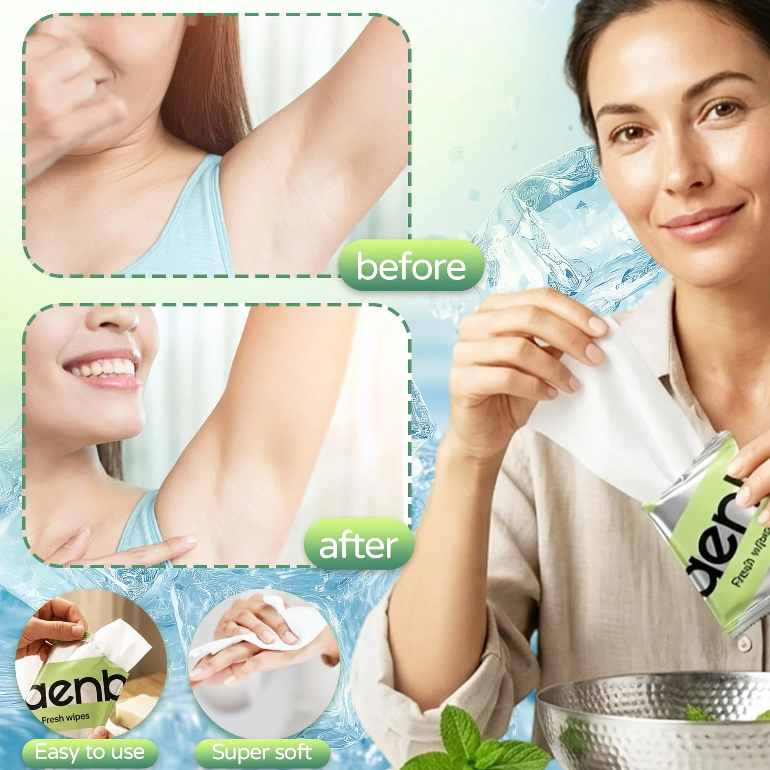 60 Piezas Toallitas Desodorantes Antitranspirantes,Toallitas para Control de Sudoracion Axilar,Toallita de Limpieza Refrescante para Actividades al Aire Libre,Para Mujeres y Hombres