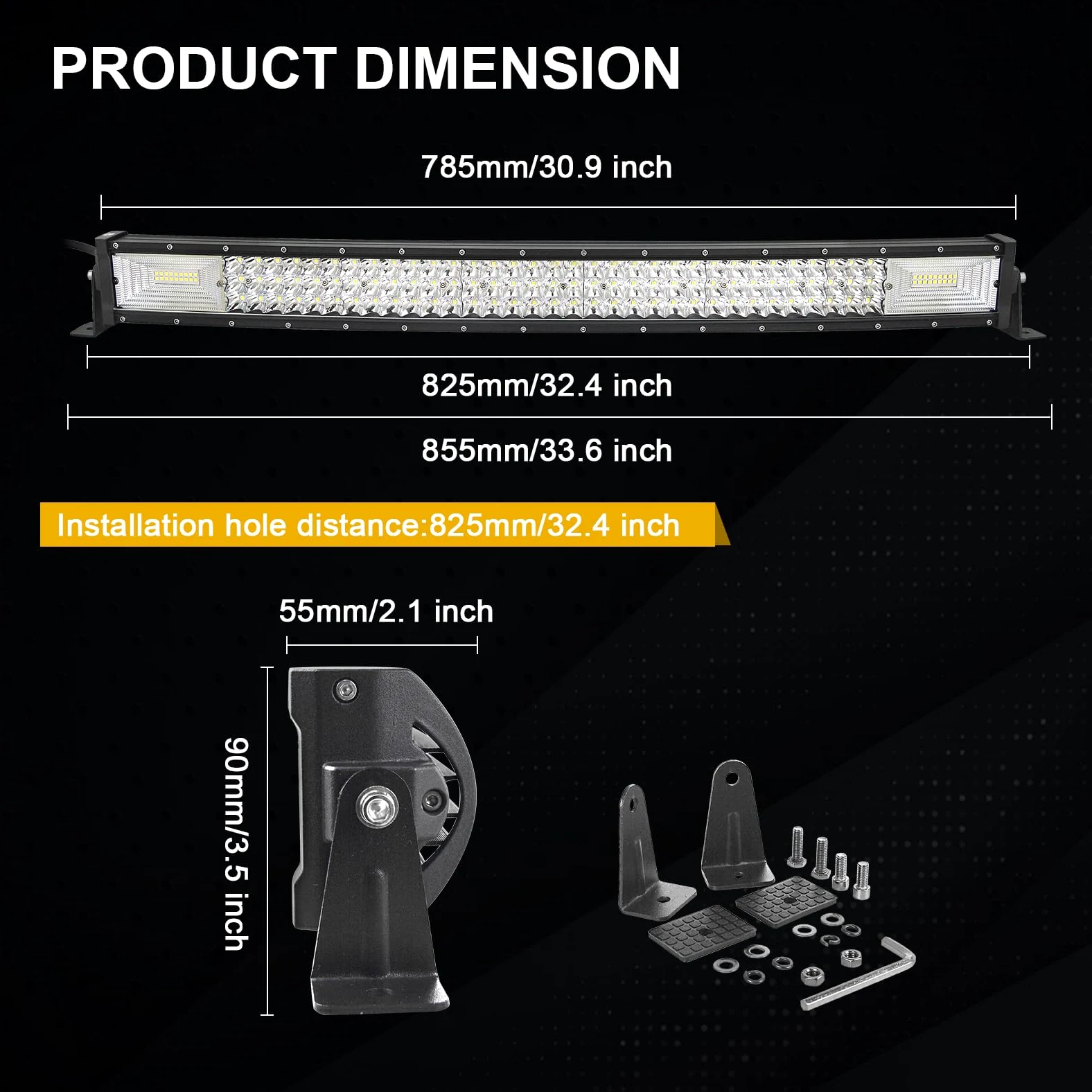 SKYWORLD Barra Led 4x4, 82 cm 405W Barras Led Coche Curvas Faro Led Focos Led Barras de Luz Led con 2 Soportes de montaje magnéticos para Tractor SUV ATV UTV Off-road arnés de cableado