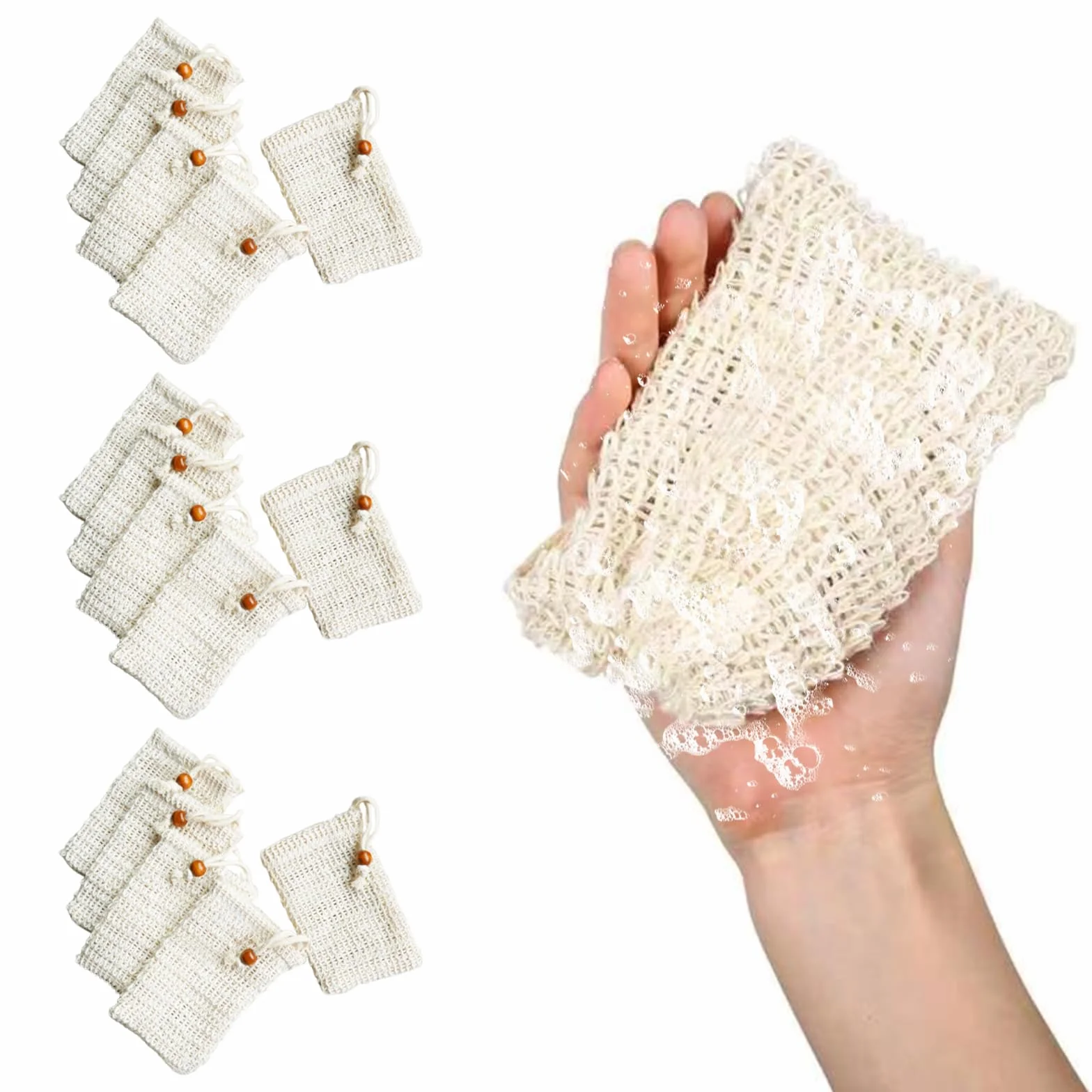 Bolsas de Sisal Natural para Jabón Sólido, Espuma y Champú Sólido - 15 Unidades