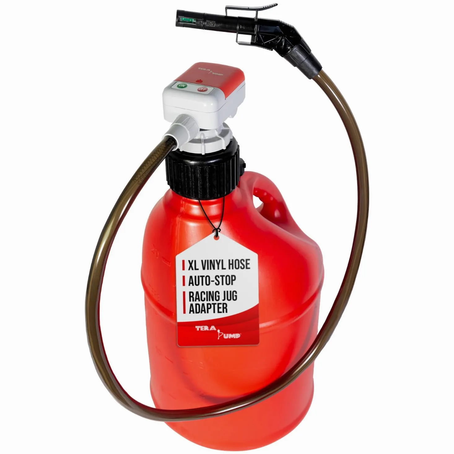 TERA PUMP TRFA01-XL - Bomba de transferencia de combustible para carreras, varios accesorios para latas de gasolina, adaptador de jarra de celda de combustible de carreras y sensor avanzado de parada