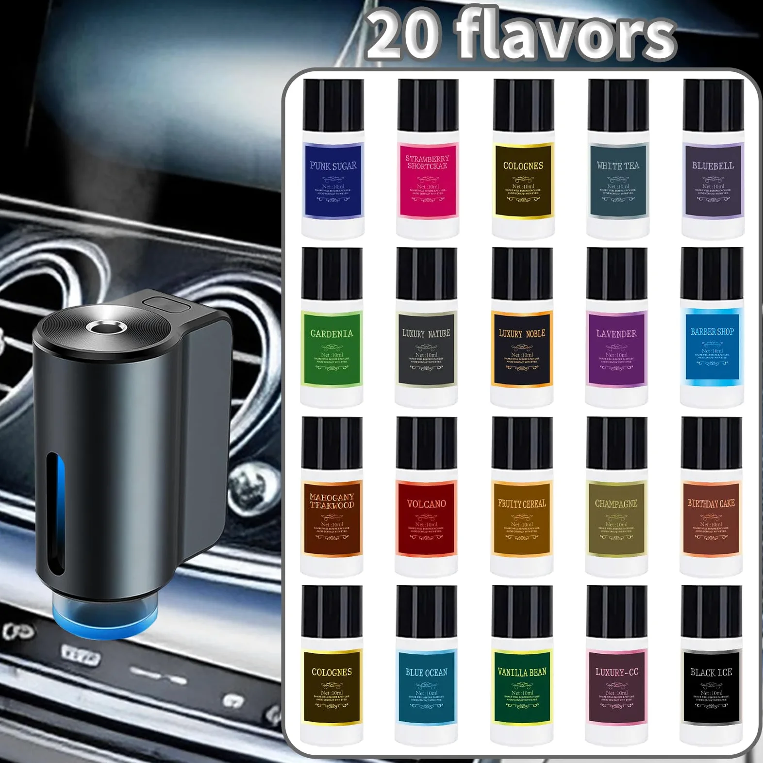 Recambio de ambientador de aire para coche, aceite de aromaterapia, 20 unidades, aceites esenciales, juego de fragancias mixtas para difusores de coche (no incluye difusor)