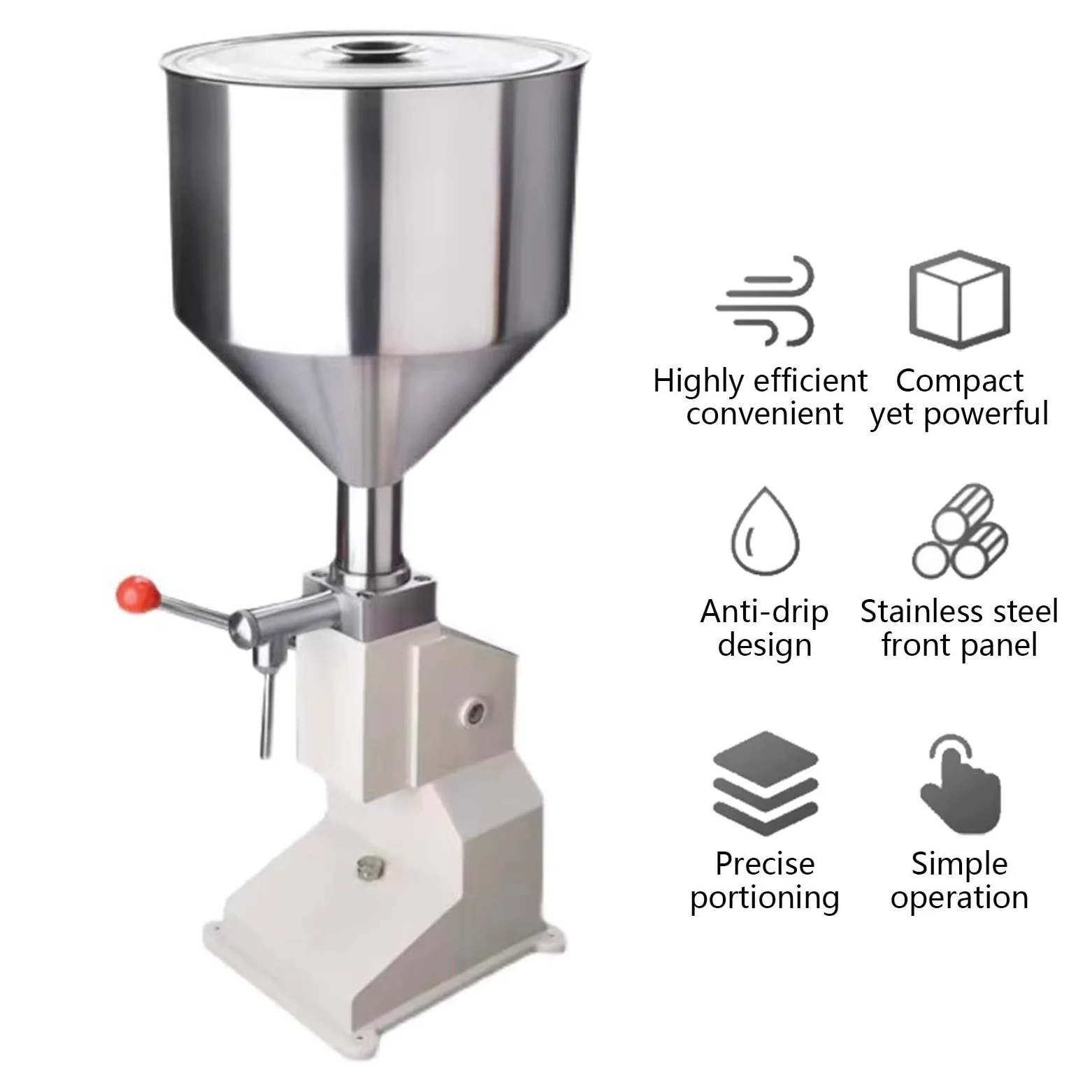 Llenadora Manual A03 de Acero Inoxidable para líquidos en Pasta, con tolva de 10 l, para cremas, Bebidas y champús (5-60 ml)