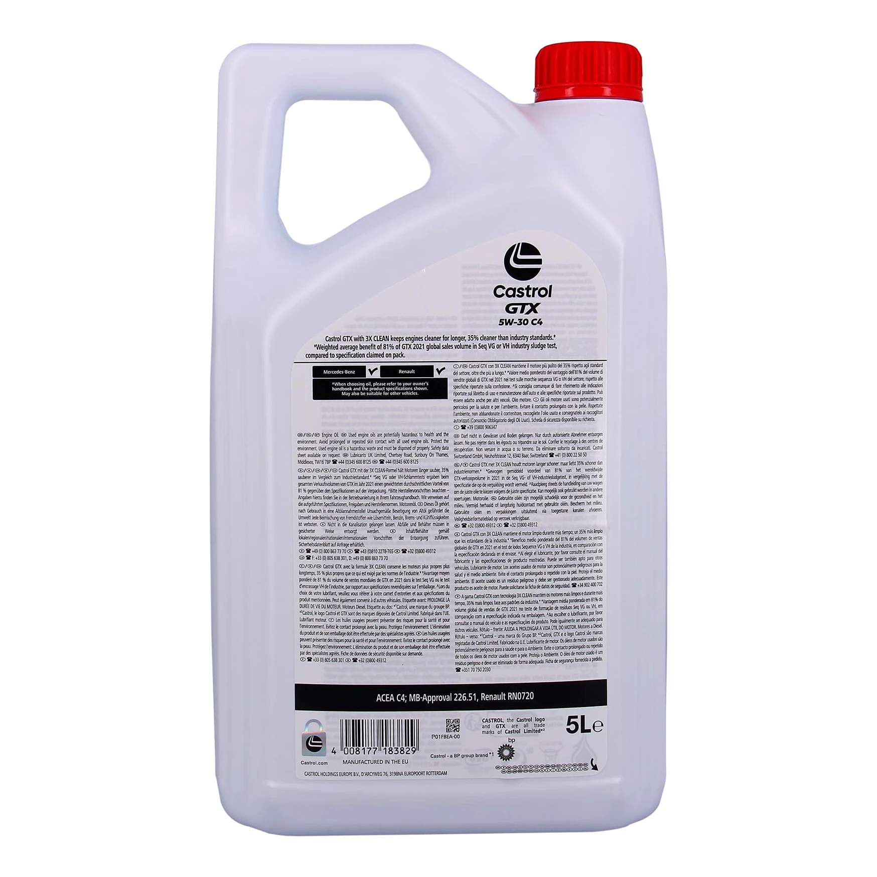 CASTROL GTX Aceite de Motor 5W-30 C4, pack de 5+1L, Homologación ACEA C4, Ayuda a prolongar la vida útil del motor
